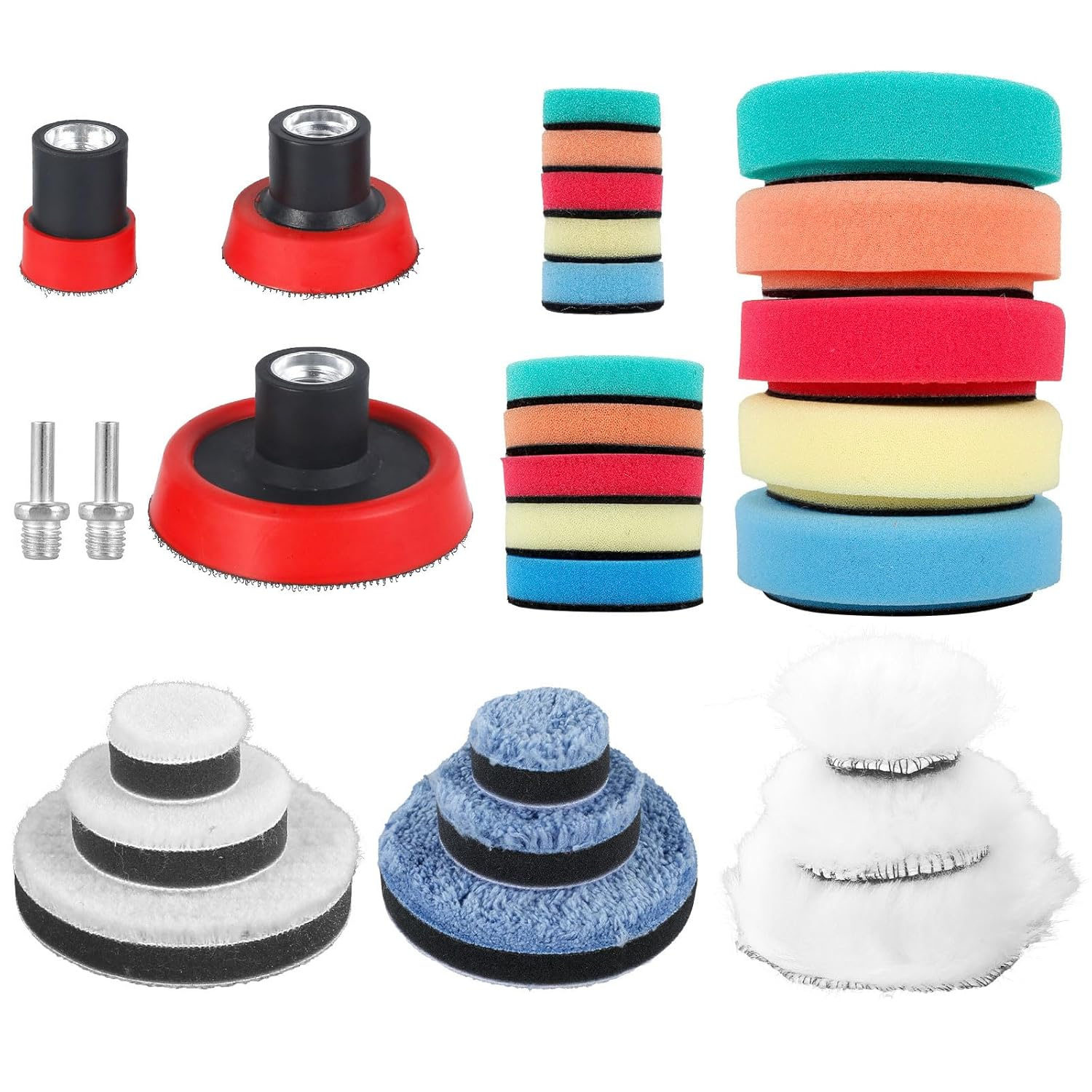 29Pcs Drill Polishing Pad Kit Reusable Buffing Polishing Pads 1/2/3Inch Washable Car Detailing Sponge Polishing Pads Woolen Buffing Pad Microfiber Polishing Pad with M14 Adapter image number 6