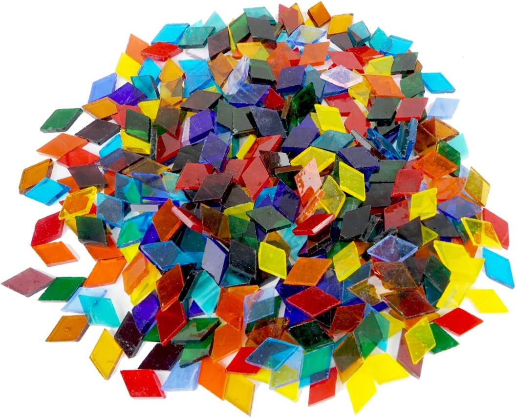 Lanyani 1600 Pieces Transparent Cathedral Glass Mosaic Tiles Pieces for Arts and Crafts Mixed Color Stained Glass Pieces, 4 Shapes Mixed