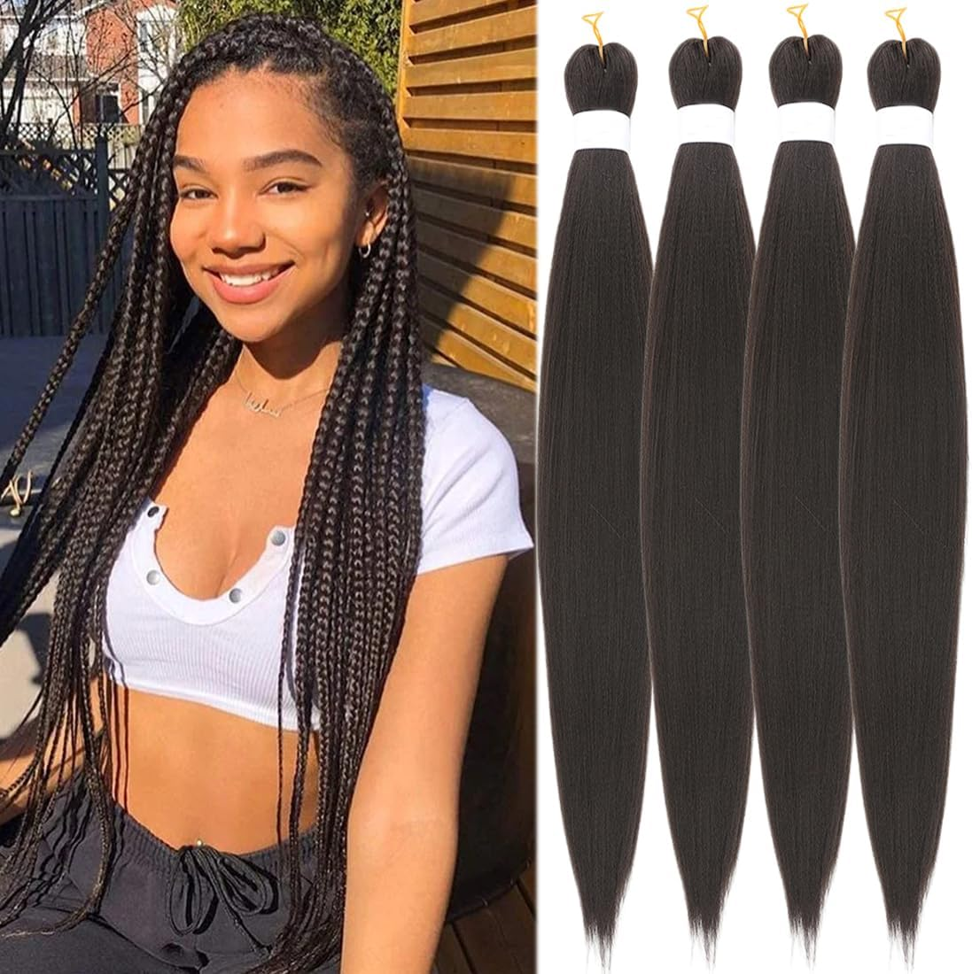 SAISIFEN Braiding Hair Pre-Stretched Yaik Straight 4 Pieces/Lot Ombre Colored Synthetic Long Hair Extensions Crochet Braids Hair Hot Water Setting 90G/Piece 66 CM/26 Inch #T1B/Burgundy Color