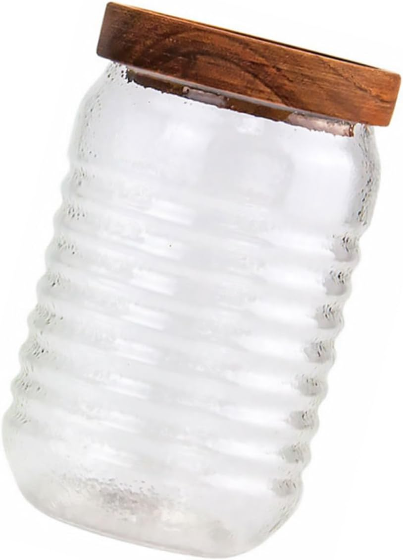 Mikinona 500Ml Airtight Jar Wooden Cover Storage Containers for Kitchen Home Office Flour Tea Sugar image number 2