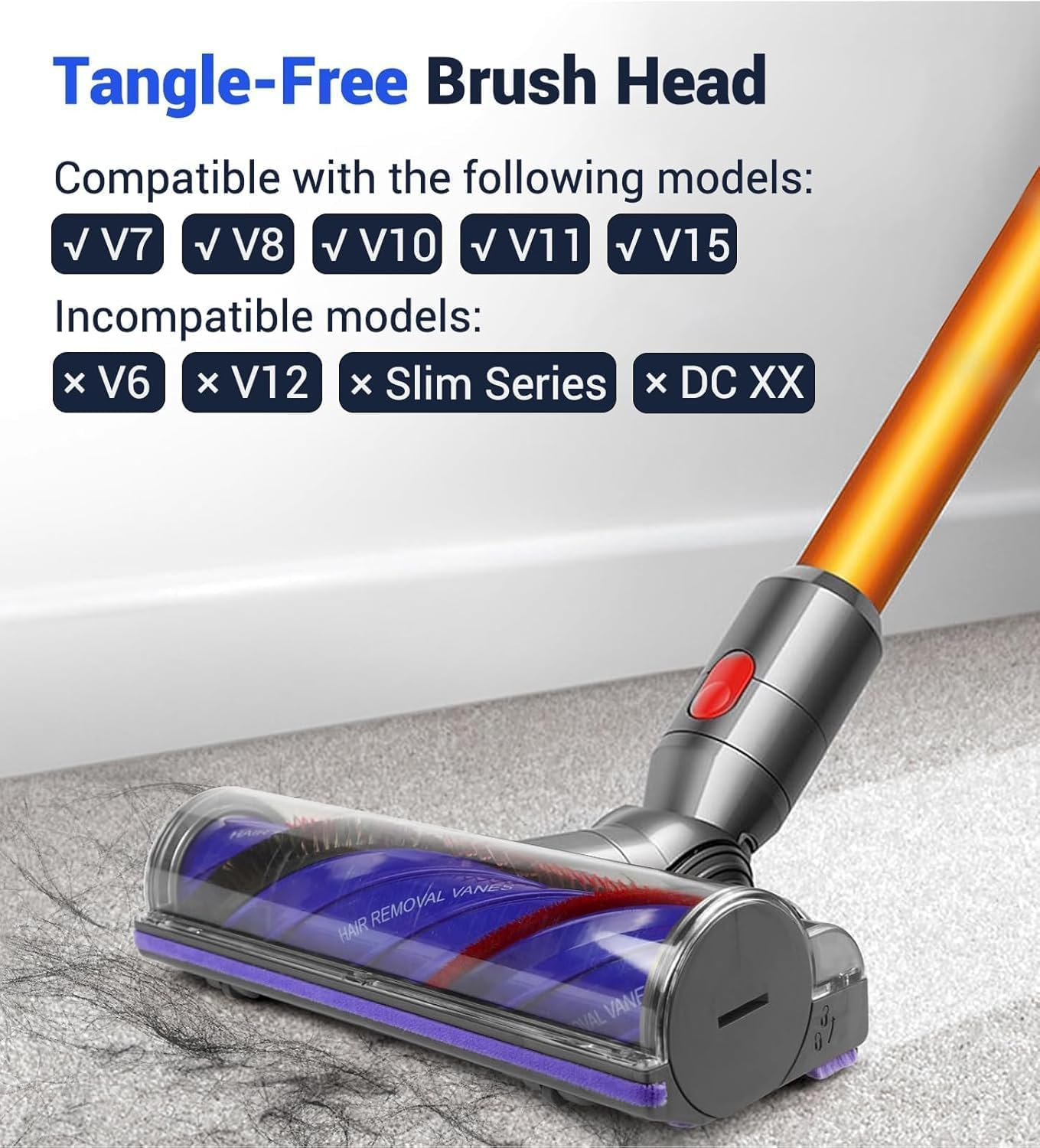 Upgrade Anti-Tangle Replacement Vacuum Head for Dyson V7 V8 V10 V11 V15 Vacuum Direct Drive Head for Hardwood Floor Carpets Attachment SV10 SV11 SV12 SV14 Bristle Roller Brush Parts image number 3