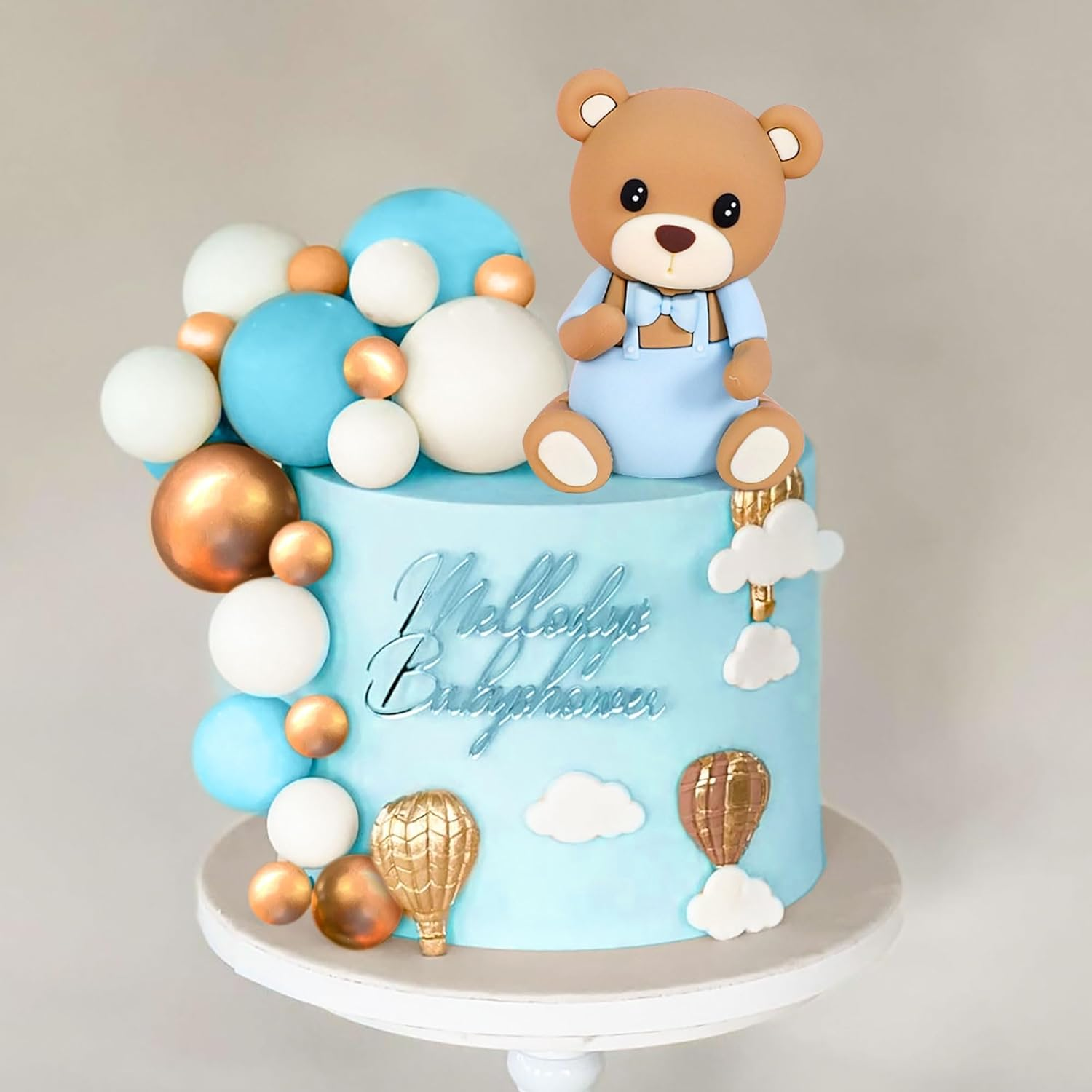 Laventy Teddy Bear Cake Decoration Cake Decoration Baby Shower Boy Cake Decoration Girl Blue Cake Decoration Teddy Bear Cake Decoration for Wedding Baby Shower Birthday Party