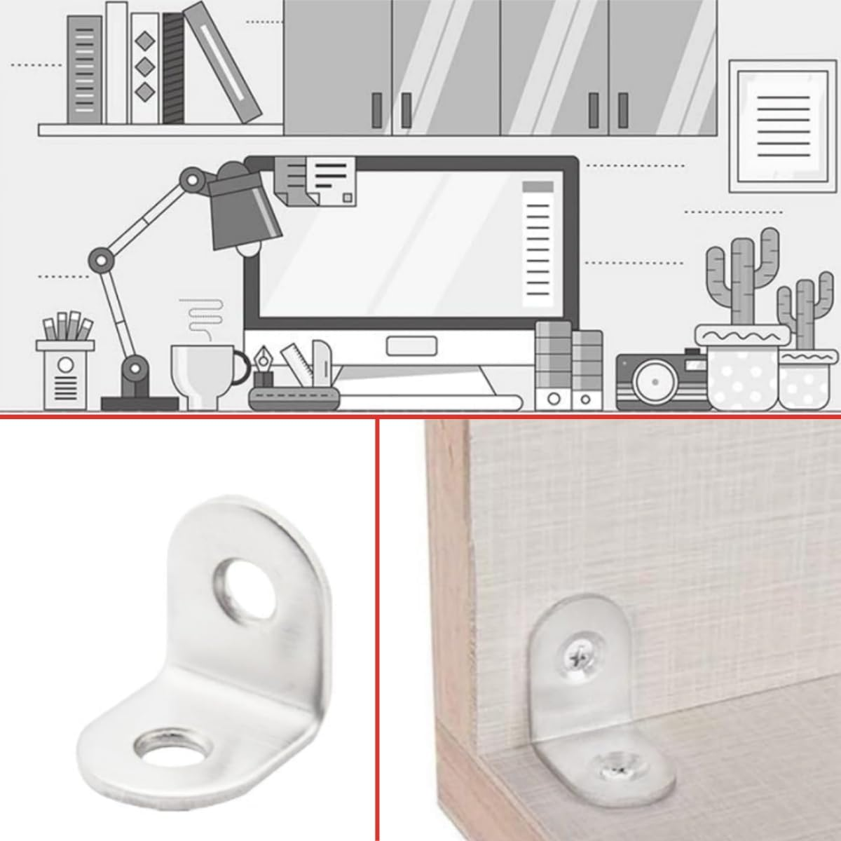 30PCS Angle Brackets, Stainless Steel Angle Brackets, L Take 60PCS Stainless Steel Screws, for Fixed Wooden Furniture, Chairs, Doors and Windows, Bookcase, Etc (20 X20X16Mm / 0.78 X0.78 X0.62 In) image number 2