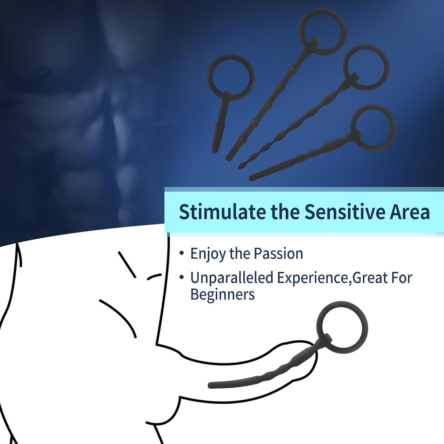 Urethral Sounds Silicone Plug Beads Urethral Catheter Tube Tip Beginners Set Urethral Dilator Insert Masturbation Rod Sex Toy for Men image number 6