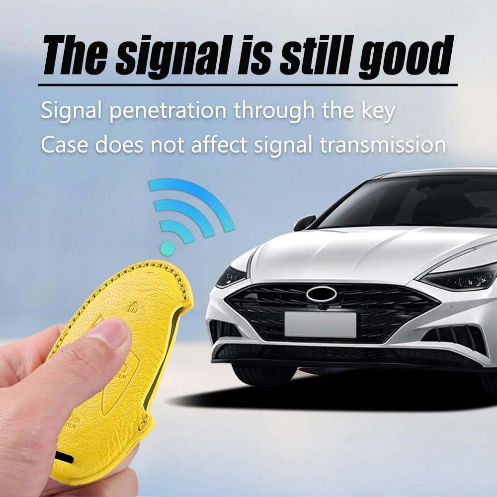 Ontto Goat Leather Car Key Fob Cover Fit for Hyundai Ioniq 5 Ioniq 6 Tucson NX4 Sante Fe Kona SX2 EV 2023 2024 2025 Smart Key Case Keyring Shell Key Holder Keychain Accessories 7 Buttons Orange image number 4