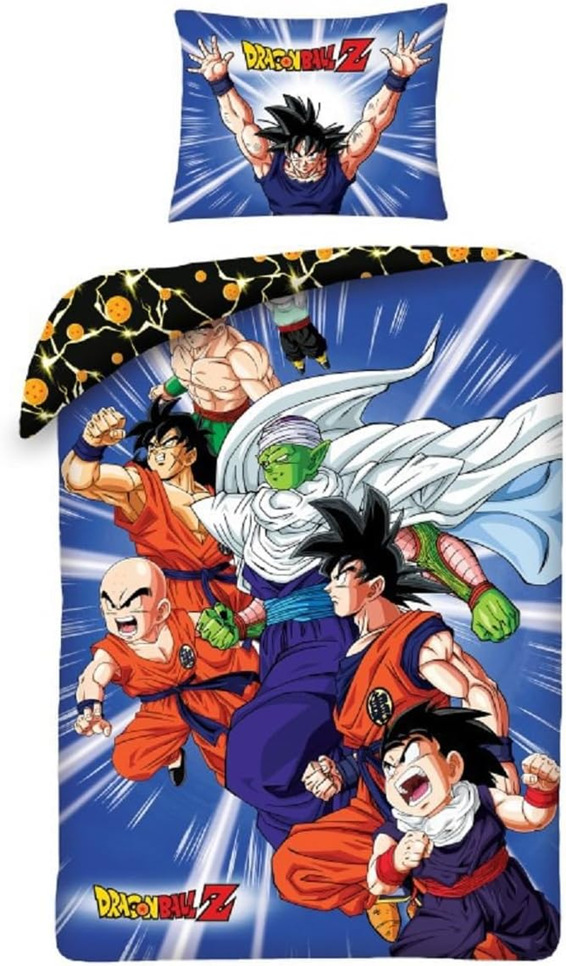 Halantex DB-1103BL Dragonball Z Protagonist Goku Small Reversible Duvet Cover Set 140 X 200 Cm and Pillowcase 70 X 90 Cm Multi-Coloured 100% Cotton