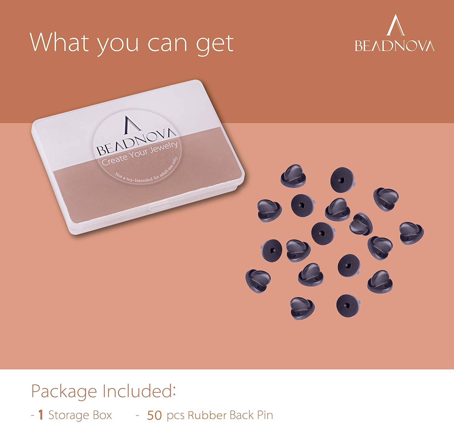 BEADNOVA PVC Rubber Pin Back Butterfly Clutch Backings Pin Cap Replacement for Badges (50Pcs) image number 2