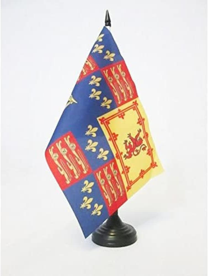 Royal Banner 1603-89 and 1702-07 Table Flag 5'' X 8'' - Bristish Historic Desk Flag 21 X 14 Cm - Black Plastic Stick and Base - AZ FLAG