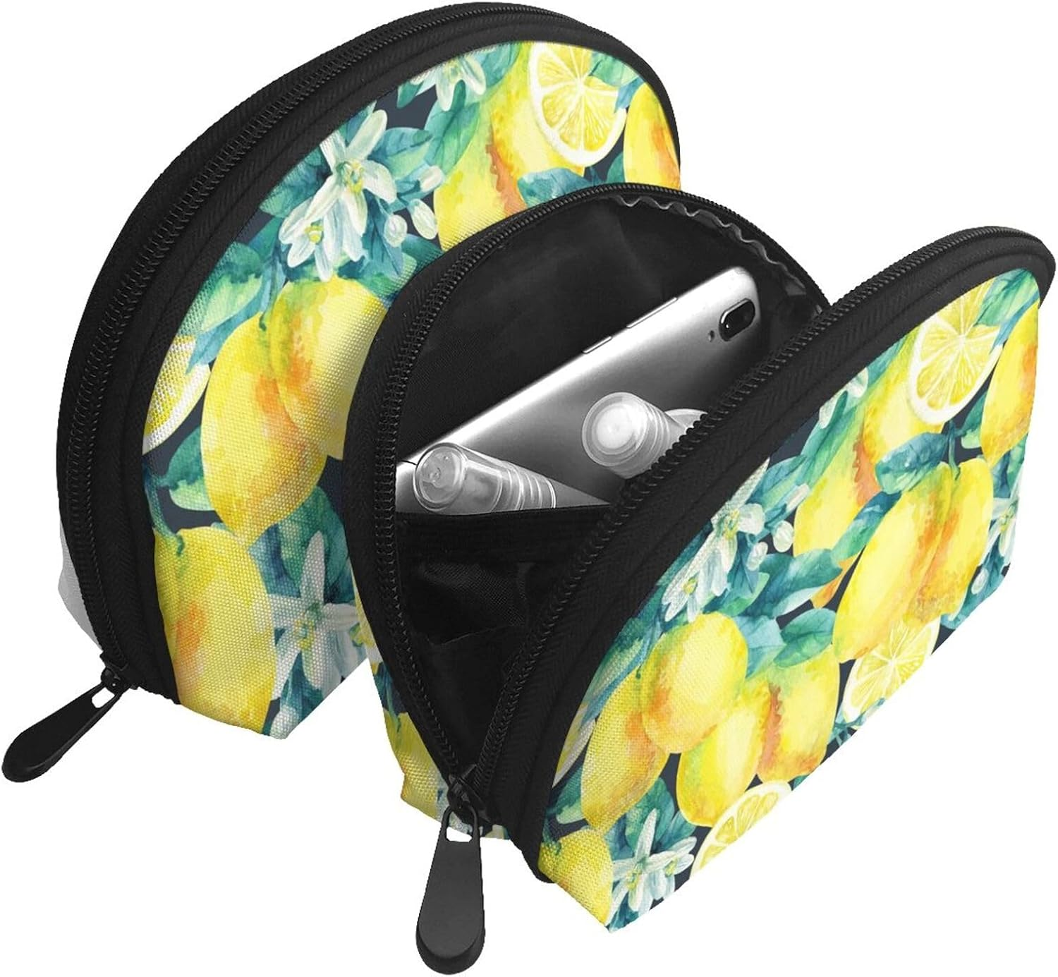 Cozimangoe Coin Pouch Makeup Bags Set, 2 Piece Shell Shape Cosmetic Bag with Pockets for Daily Travel Handbag Lipstick Keys Toiletry, Personalized Fresh Fruit Yellow Lemon Limes image number 4