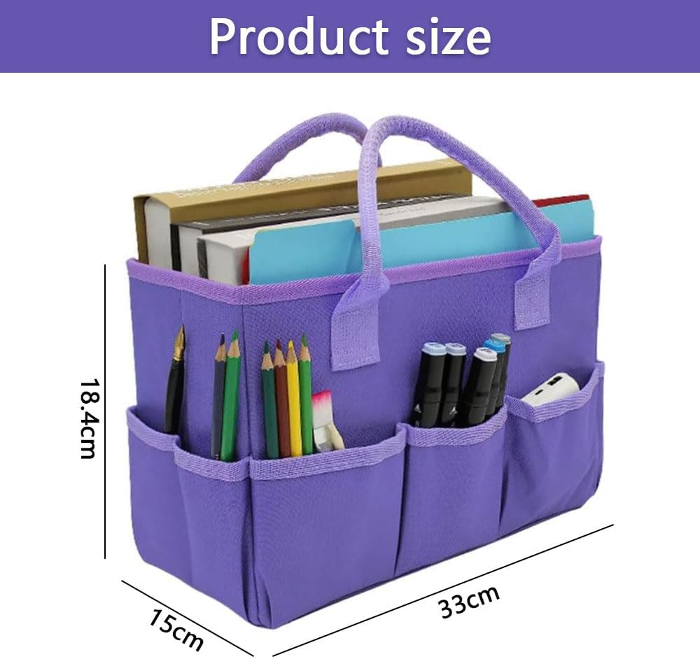 Purple Art Organizer Tote Bag with Pockets and Handles, Large-Capacity Oxford Fabric Craft Storage Caddy for Teachers, Artists, Students, Travelers, and Office Use image number 1