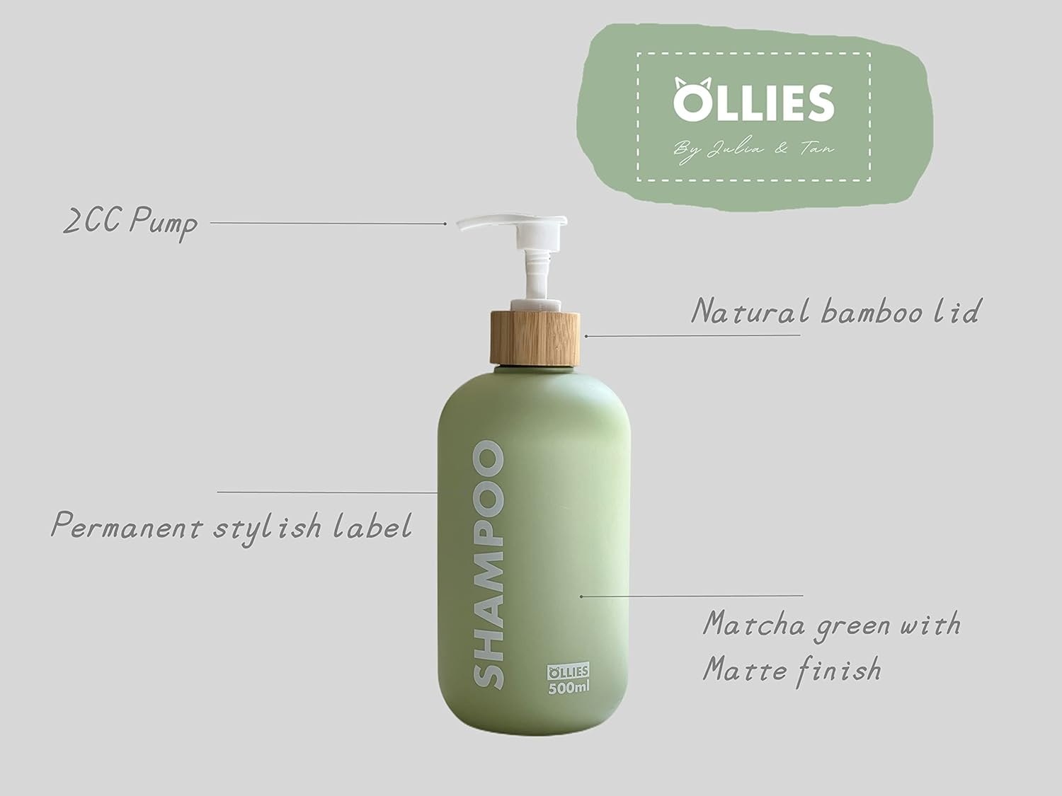 OLLIES Shampoo and Conditioner Dispenser, Shower Soap Dispenser for Bathroom-Set of 3 with Permanent Stylish Label-17Oz, 500Ml Refillable Shampoo and Conditioner Bottles Green image number 1