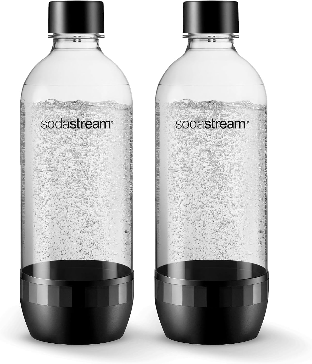 Sodastream - Standard Black 1 Litre Bottle, Twin Pack | Carbonating Water Bottle | Bpa-Free & Dishwasher Safe | Hermetic Sealing Lid | Compatible with Most Models | Easy Soda Making, 1L, Plastic