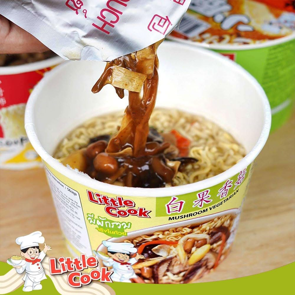 Little Cook Cup Noodles Soup Instant Noodle Bowl Mushroom Vegetarian Quick Meal Premium Veggie Noodle for Busy Lifestyles 150G 12Bowl/Ctn