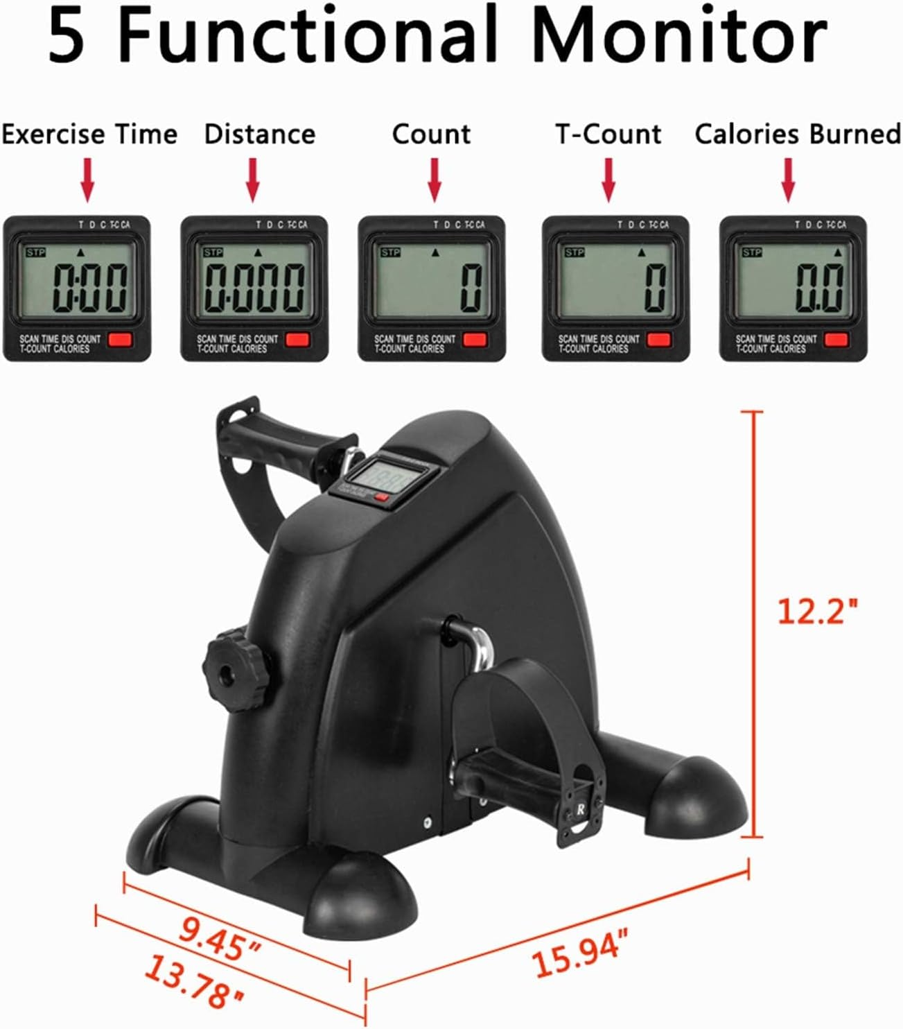 Mini Exercise Bike, under Desk Bike Pedal Exerciser Portable Foot Cycle Arm & Leg Peddler Machine with LCD Screen Displays, for Home, Office, Elderly, Physical Therapy, Calorie Burn