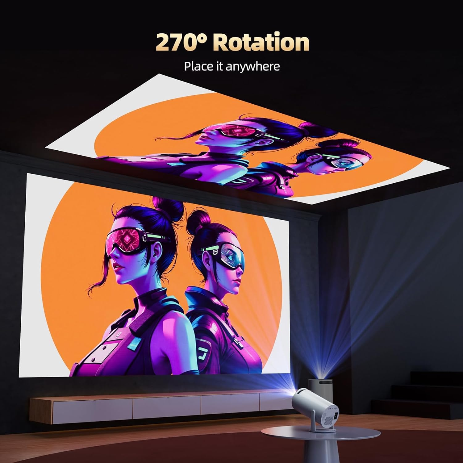 [Netflix Official] Mini Projector with Wifi 6 and Bluetooth, Full HD 4K Support Portable Projector with Automatic Vertical Keystone Correction 270&deg; Rotation and Android 11.0 image number 6