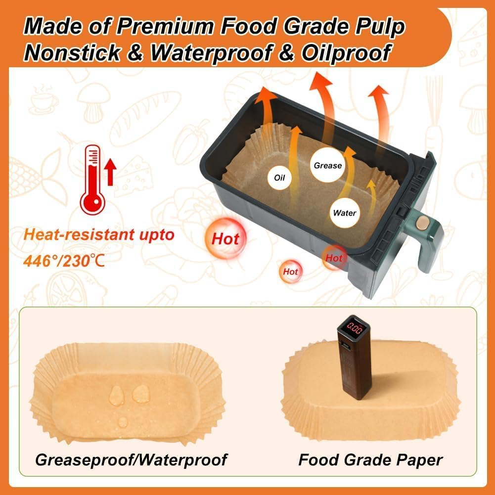 Akulife Air Fryer Liners for 5L & 3L Dual Air Fryer, Disposable Paper Liners for Philips Dual Basket Air Fryer, Tefal, Tower and Other Large & Small 2 Drawer Basket Air Fryer (100PCS) image number 1