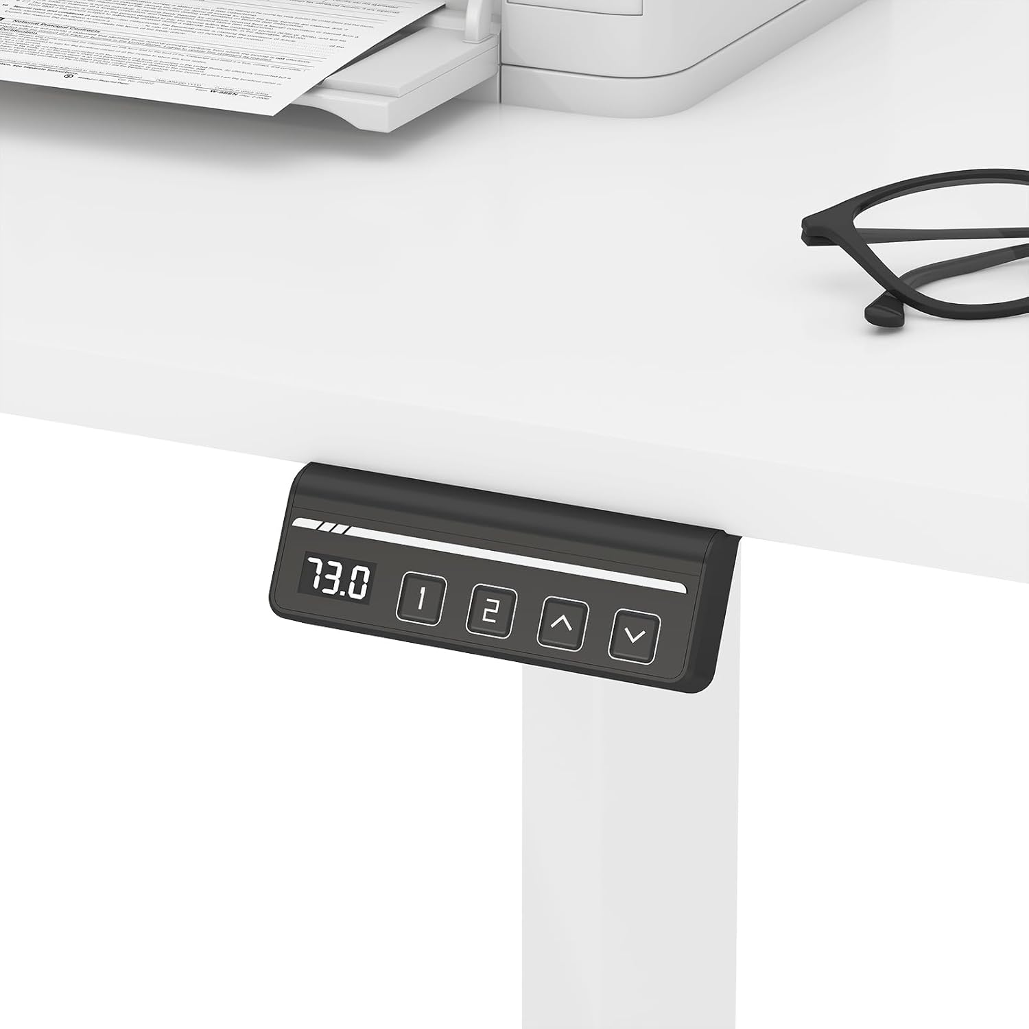 Ufurniture L-Shaped Corner Standing Desk,Electric Height Adjustable Stand up Table with 2 Memory Preset Options, Motorised Computer Office Sturdy Workstation with Splice Board,120X 50Cm White image number 1