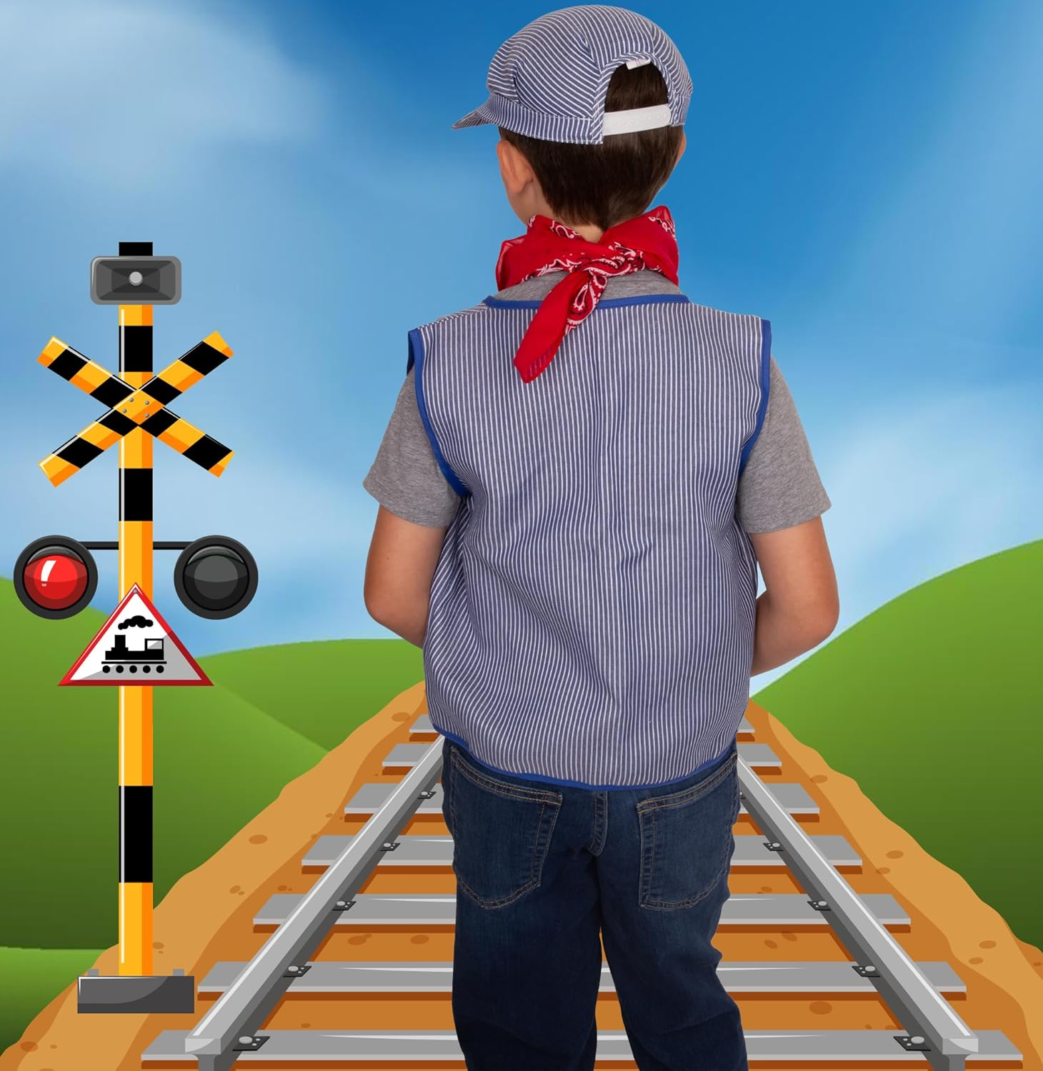 Tigerdoe Kids Train Engineer Costume Set - 3 PC Set -Train Conductor Hat, Conductor Vest, Red Bandana and Gloves -Childs Train Conductor Dress up Kit image number 6