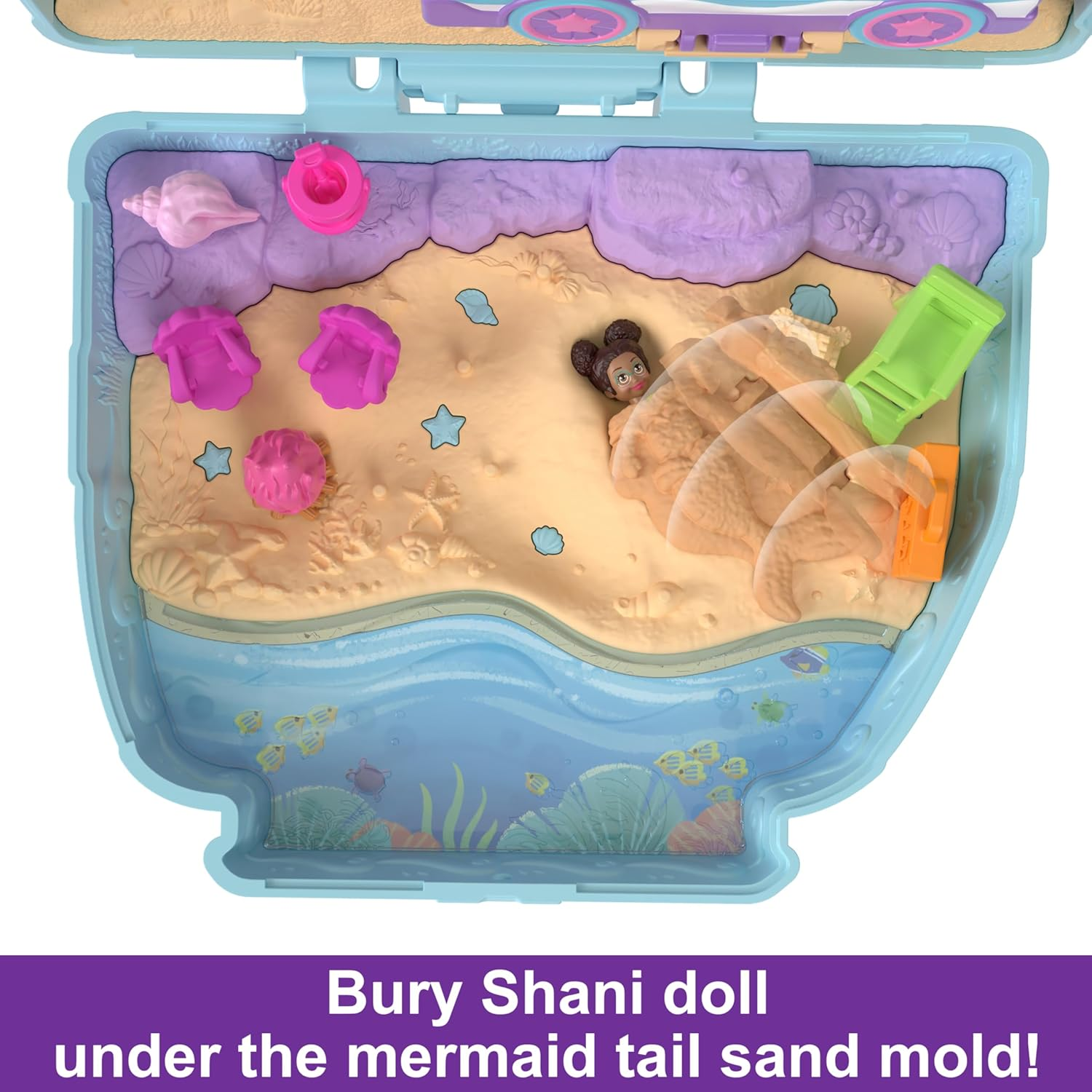 Polly Pocket Dolls and Playset, Travel Toy with Fidget Exterior, Seaside Puppy Ride Compact with 11 Accessories image number 5