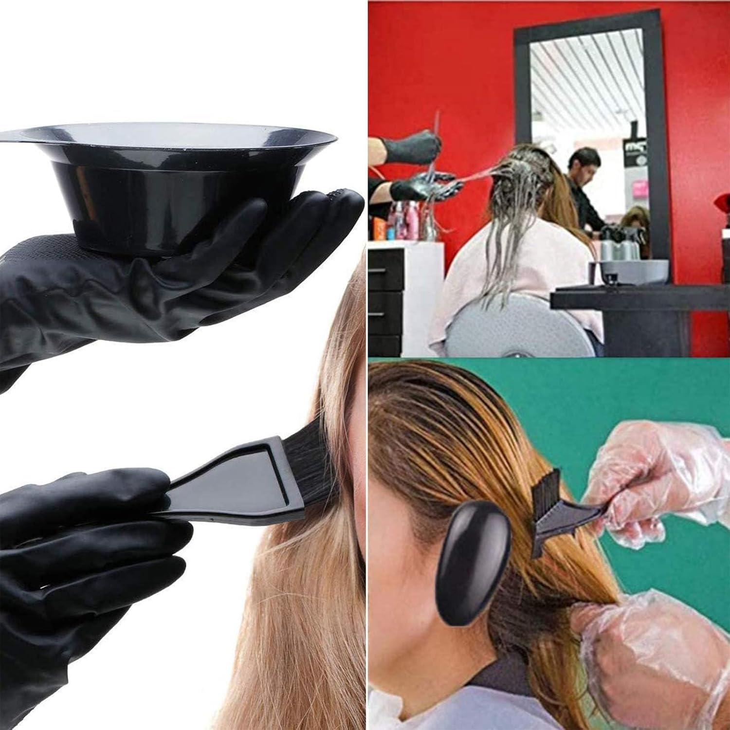 Hair Colouring Set, Silicone Hair Dye Caps, 25 Pieces DIY Beauty Salon Tool Kit, Highlight Hood with Holes, Brush Comb, Hair Dye Bowl, Colouring Brush, Ear Cover, Gloves, Hair Hooks, Hair Clips Kiuiom image number 1