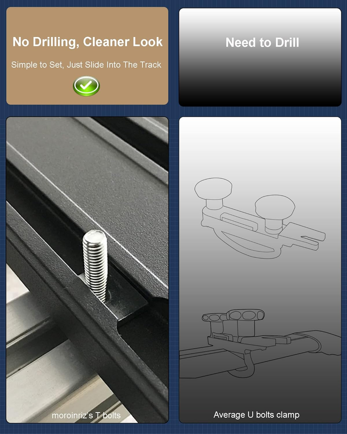 T Track Bolts Nut Kit, 1/4-20 5/16-18 Threading, 5/32 Thick Square Head, Stainless Steel M6-1 M8-1.25 T Slot Bolts Roof Rack Clamps Adapter for Thule, Yakima, Whispbar, Rhino Roof Bike Rail, 6 Count image number 1