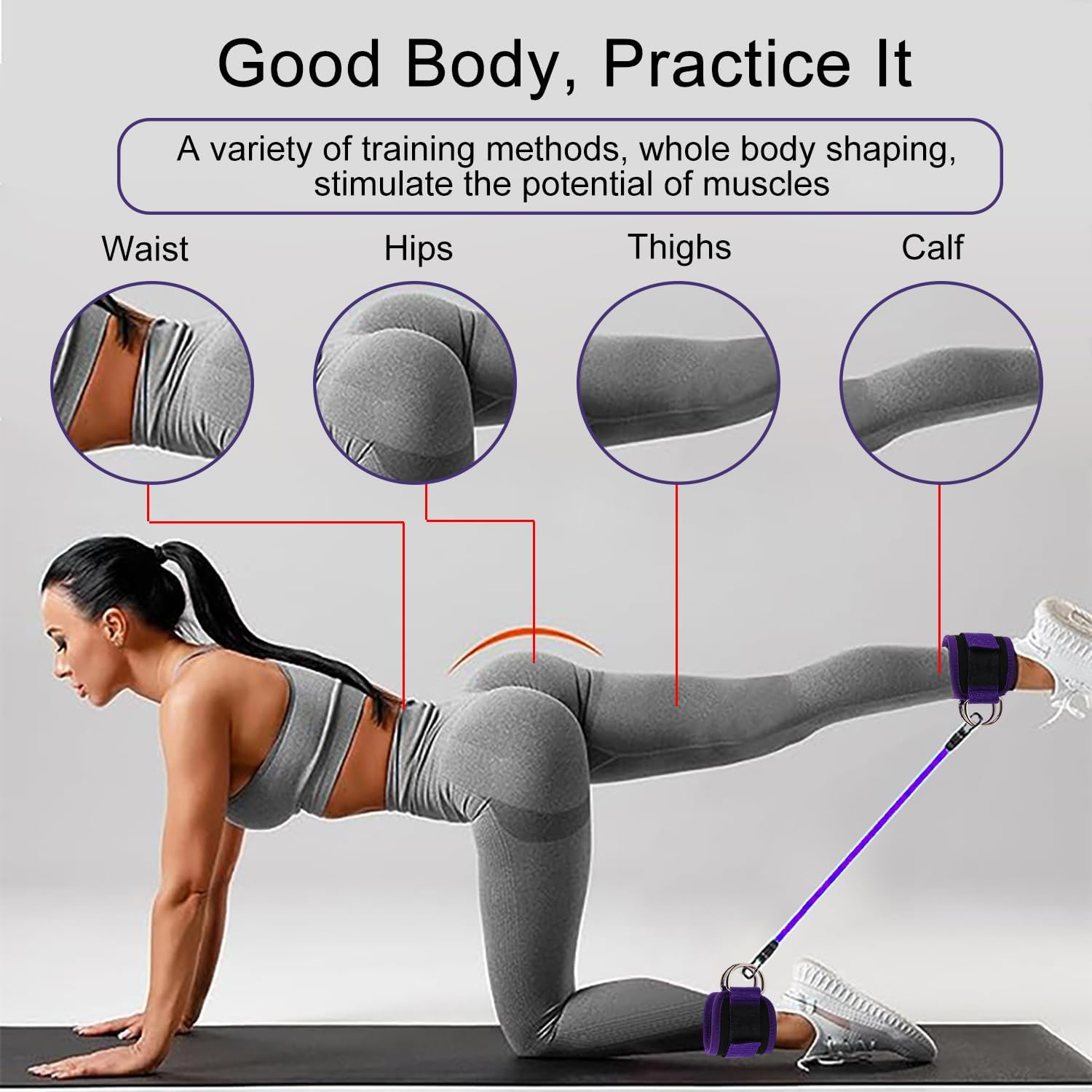 Icovalescent Pack of 2 Foot Straps Cable Pull, Weight Cuffs, Fit Grip Lifting Straps for Fitness, Gym, Workout, Cable Machines, Strength Training Equipment (Purple)