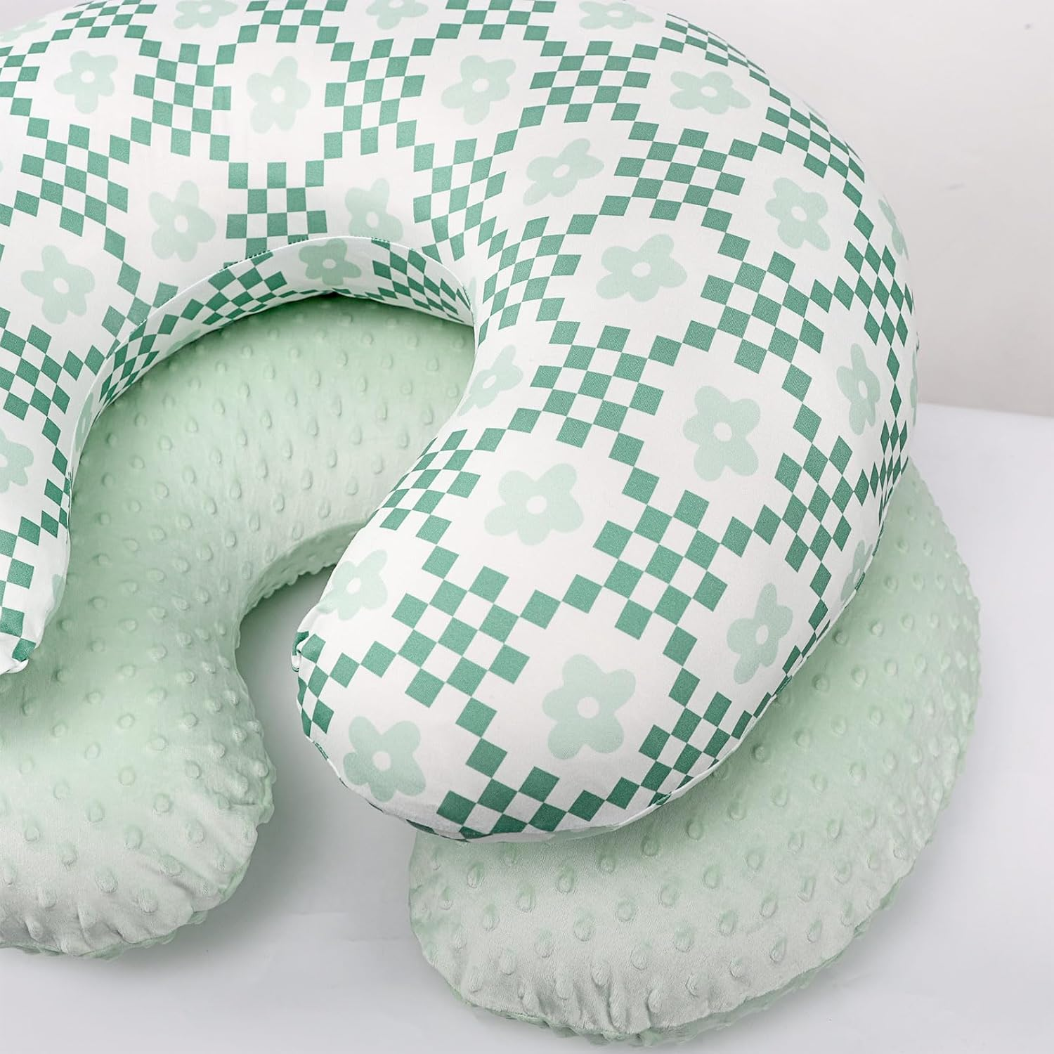 Pea Pod Nursing Pillow Cover 2 Pack, Removable Nursing Cover for Breastfeeding Pillows, Soft and Comfortable Pillow Slipcover for Baby Girls Boys Newborn, Green& Checkered