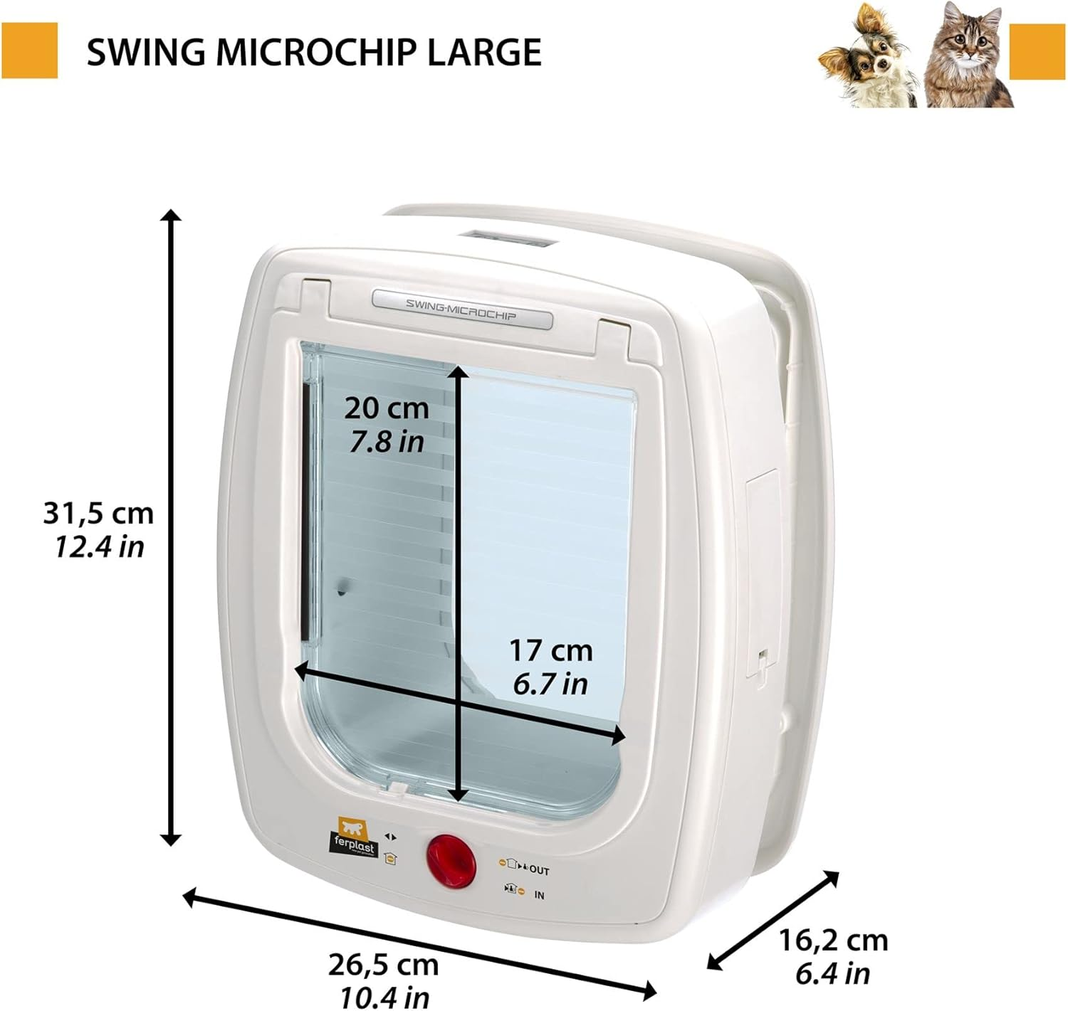 Ferplast Cat Flap with Microchip Swing Large Door for Big Cats and Small Dogs, 4-Way Controllable Entry and Exit, Collar Included, White