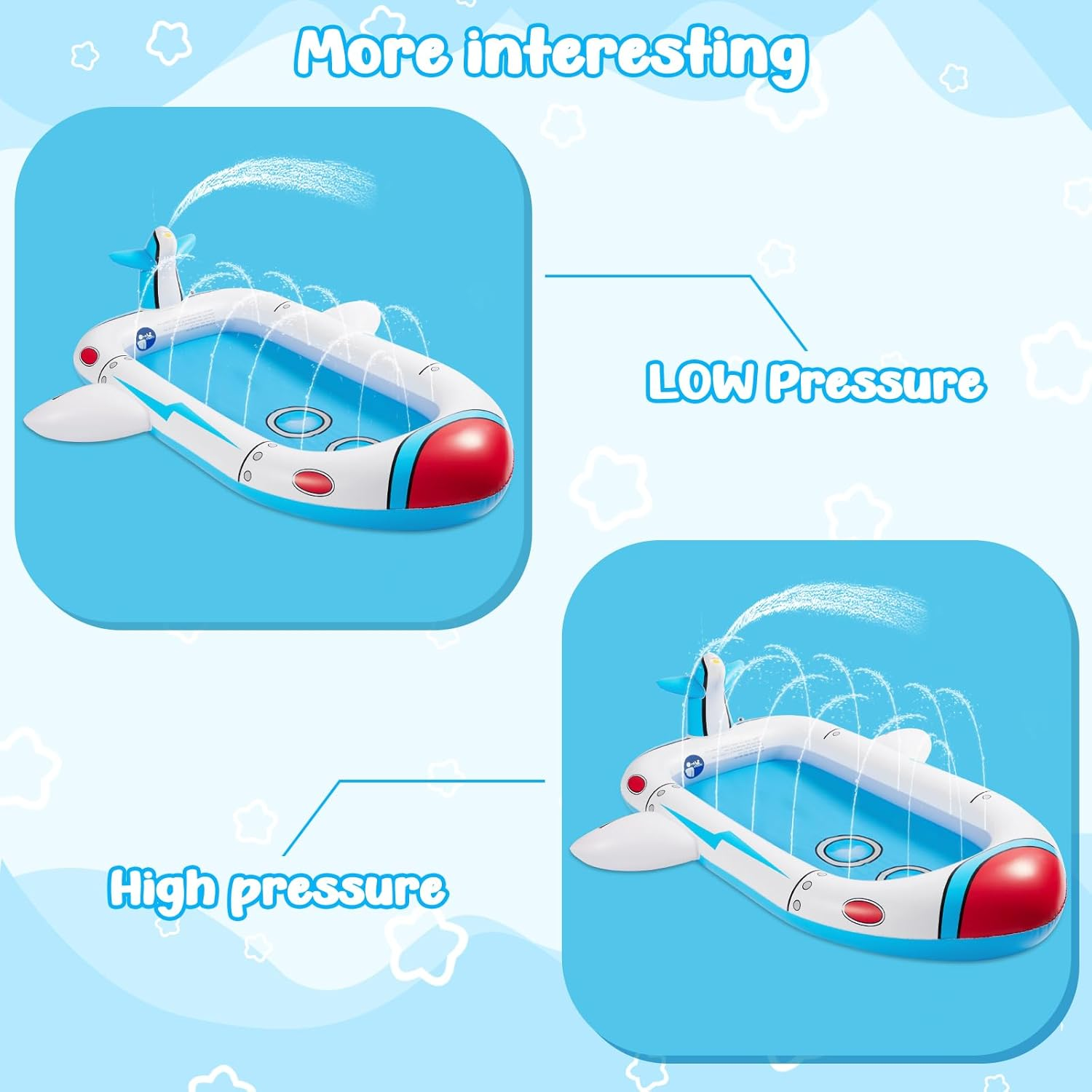 Inflatable Pool Splash Fun for Kids - 176Cm Multi-Spray Kiddie Pool, Outdoor/Indoor Beach Wading Pool for 2-3 Children (Ages 3-10), Garden & Living Room Play image number 3
