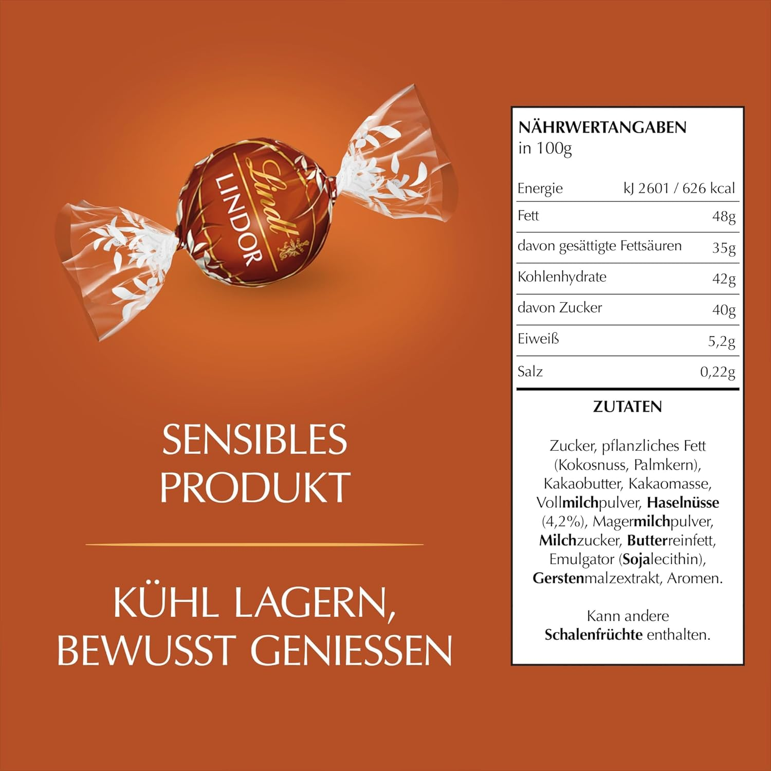 Lindt LINDOR Hazelnut Bag 1Kg image number 1