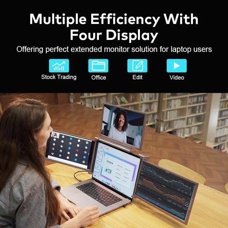 Trion 16" FHD Portable Monitor Quad Screen with One-Cable Triple Display Screen Extender for Laptops (Win10+, Mac M1/M2/M3 (1 Year AU Warranty) image number 4