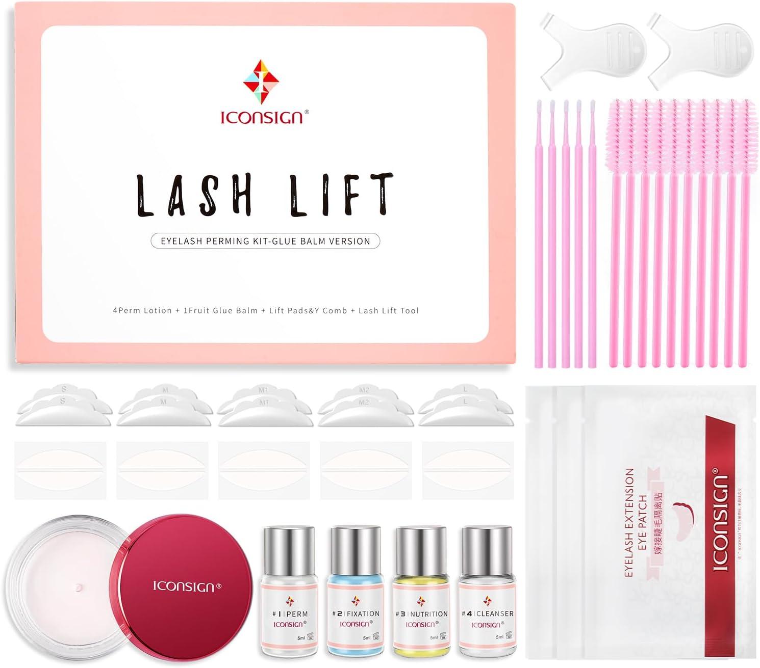 Lash Lift Kit, Gentle Formula Eyelash Perm Set with Improved Adhesive Balm, Suitable for Different Eyelash Types and Lengths, Semi Permanent Curved Eyelashes for 6-8 Weeks