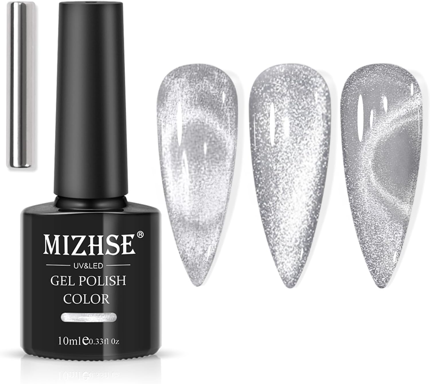 MIZHSE Universal Silver Cat Eye Gel Nail Polish, Magnetic Gel Polish Shiny Glitter Nail Gel with Magnet Stick, 10 Ml Galaxy Cateye Nail Polish Soak off UV/LED Nail Art Salon Manicure DIY at Home - Hot Pink image number 7