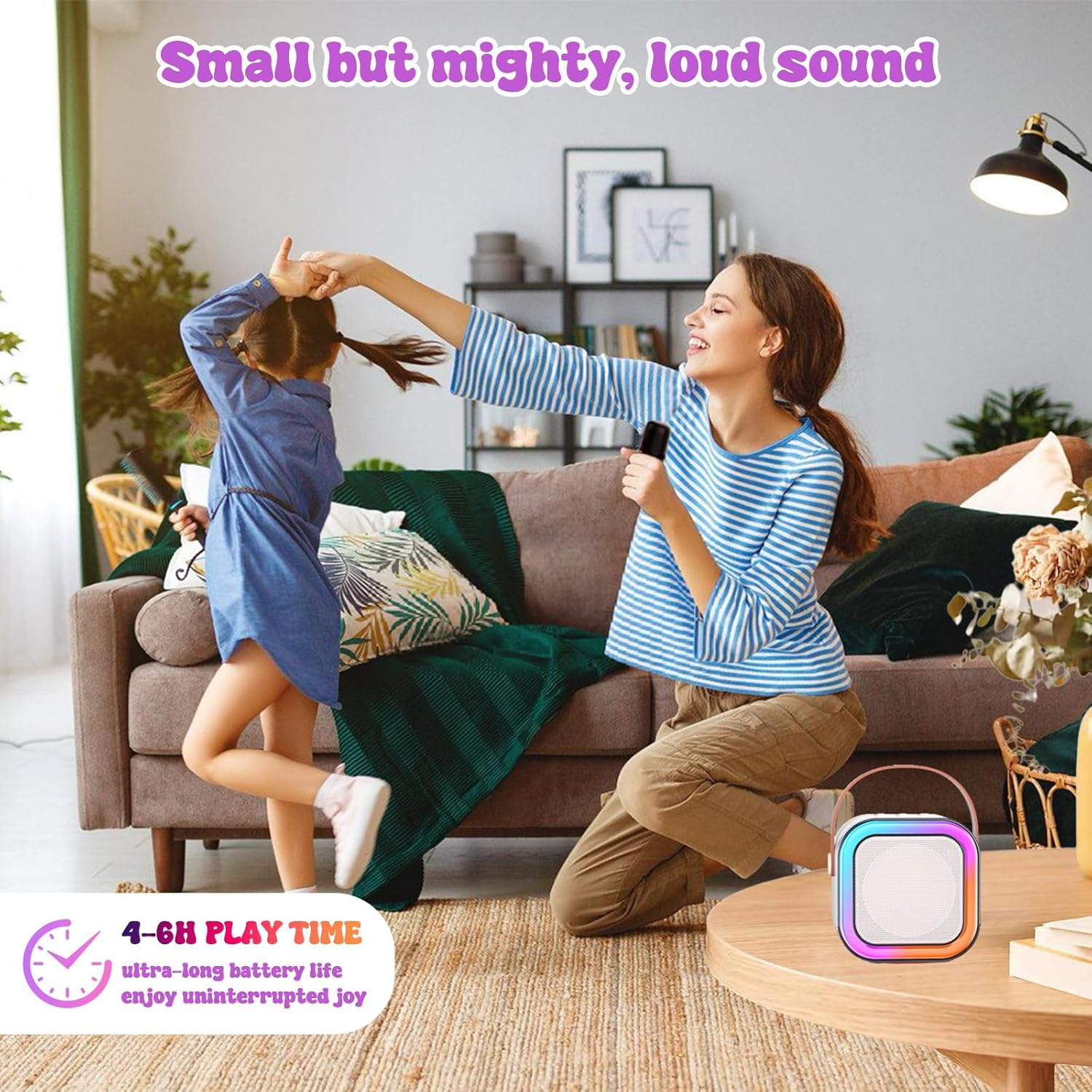 Karaoke Machine for Kids,Portable Bluetooth Speaker with 2 Wireless Microphones, Mini Bluetooth Speaker for Adullts and Kids,Birthday Gifts for Girls Boys Home Party image number 2