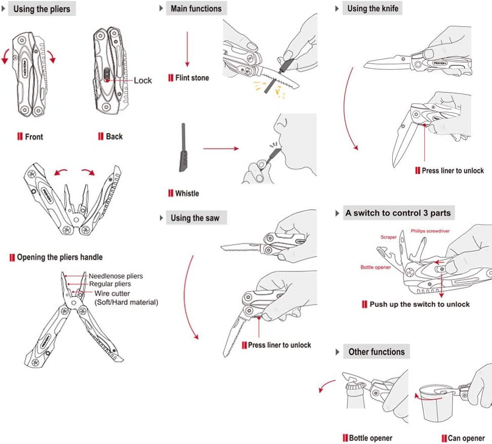 Roxon CM1349 Spark Multitool Plier, 14-In-1 Multitools Folding Plier, Multipurpose Outdoor Survival Portable Multi Tool Set image number 2