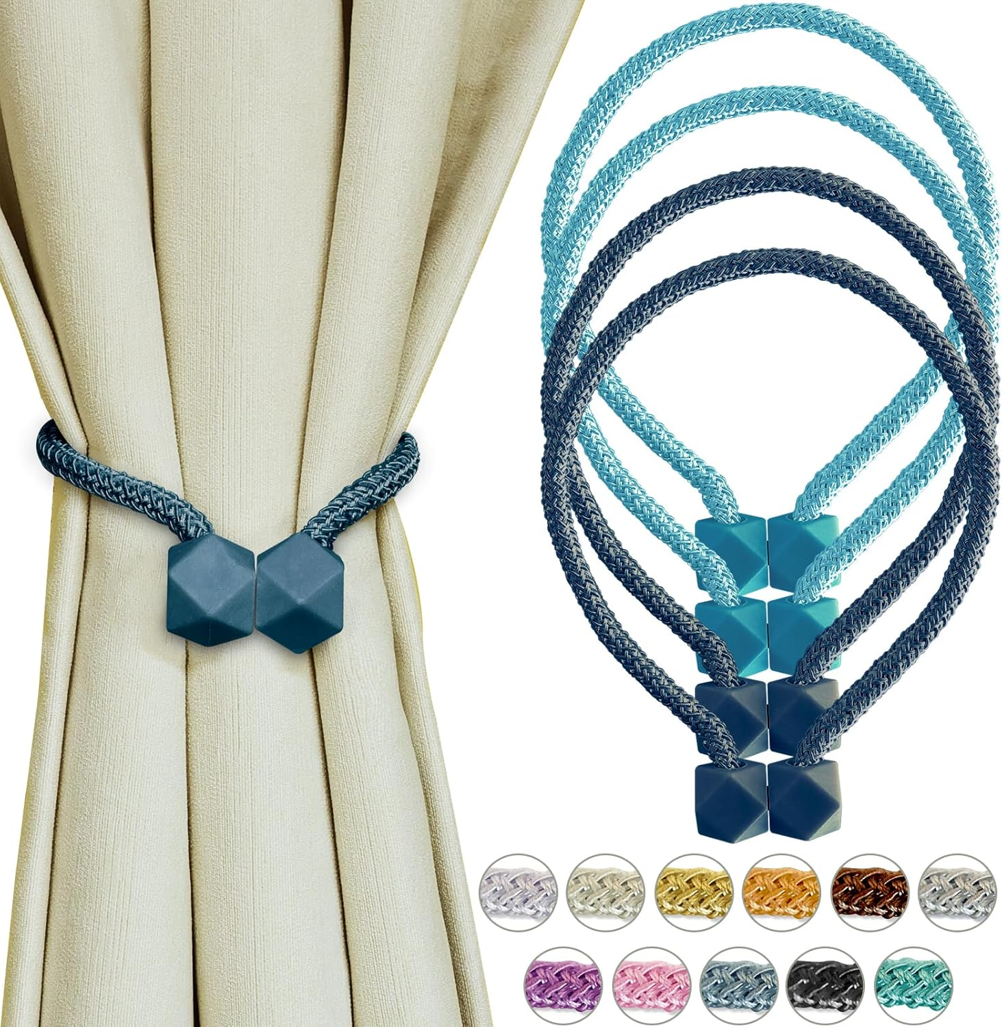 Black Magnetic Curtain Tiebacks 4 Pack Curtains Tie Backs Holdbacks Holders for Drapes Ties Magnets Buckles Clips No Drill Modern Bedroom Decor Window Treatment