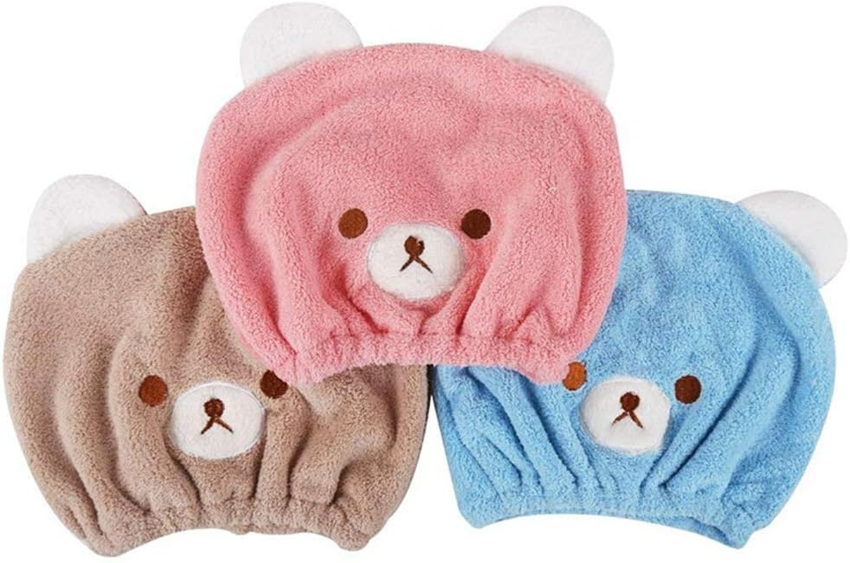 XINCHIA Kids Quick Dry Hair Towel Wrap Cap Cute Cartoon Bear Head Drying Wrap Hat Ultra Absorbent Turban Soft Velvet Bath Shower Sauna Head Towel Drying Cap Hat for Long Short Curly Straight Hair - Blue image number 5