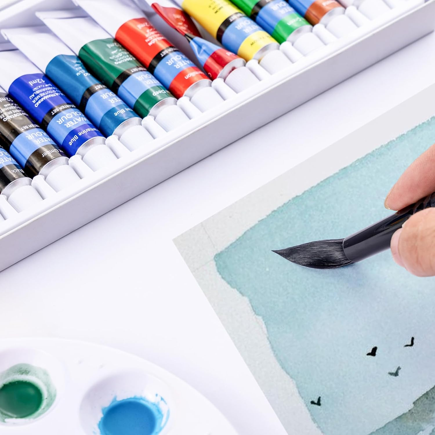 Falling in Art Professional Paint Brush Set, round Pointed Paintbrush Set, Wooden Handle Squirrel Hair Artist Brushes for Watercolor Painting(Black Handle) 8 Pcs - Black image number 5