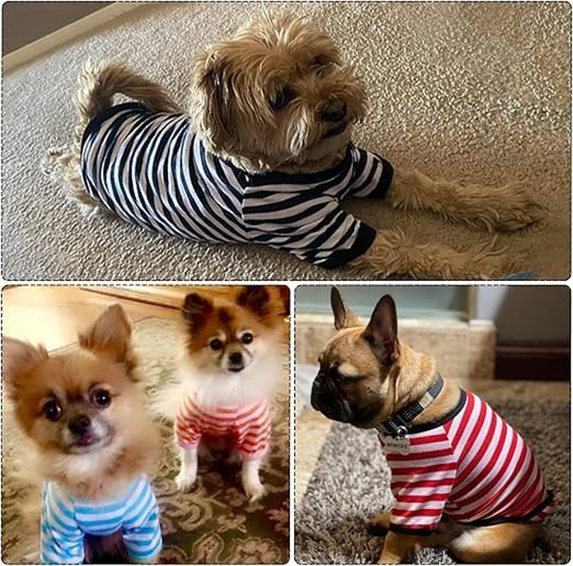 Dog Spring, Summer and Autumn T-Shirt Pet Shirt Thin Section, 6 Pieces of Striped Sportswear (M) image number 2