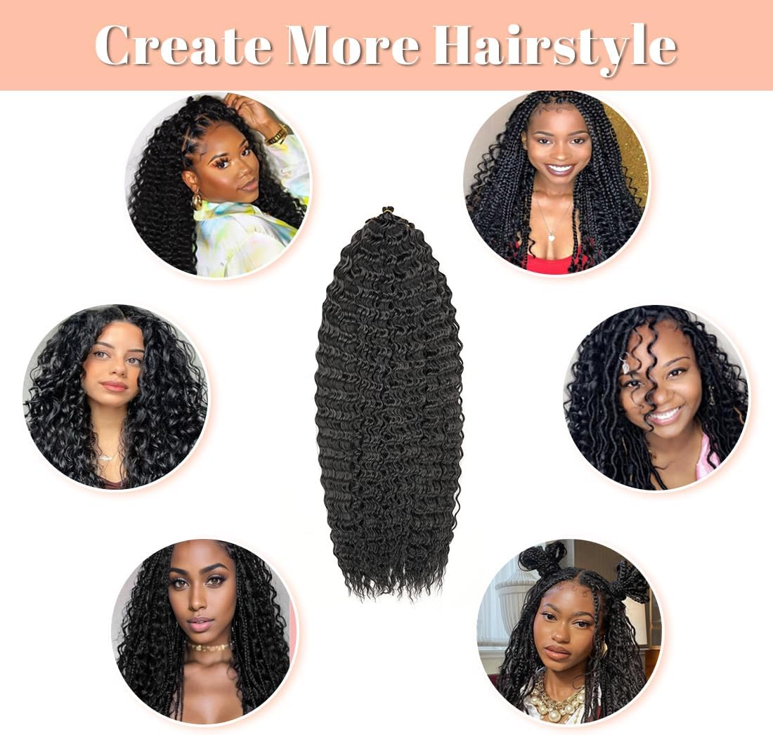 Mscat 24 Inch Ocean Wave 3Pack Crochet Hair Extexsions Long Braids Deep Wave Synthetic Hair Curly Braiding Hair for Black Women 1B#