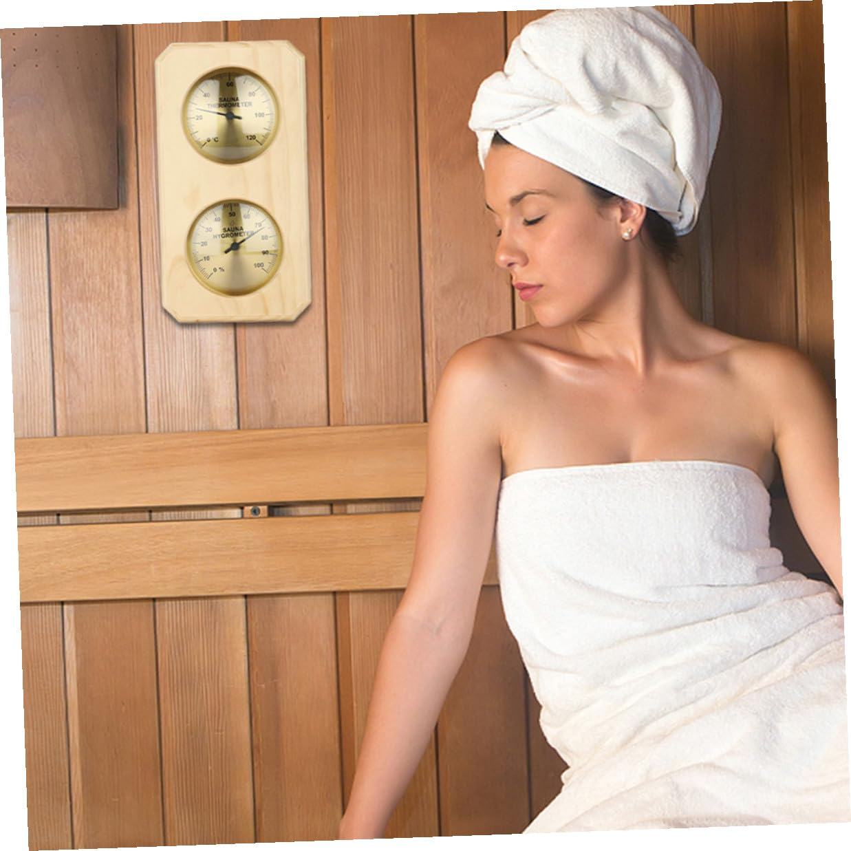 Ifundom High Precision Sauna Thermometer Hygrometer Wood Copper Wall-Mounted Temperature Humidity Gauge for Indoor Sauna and Swimming Pool Use image number 2