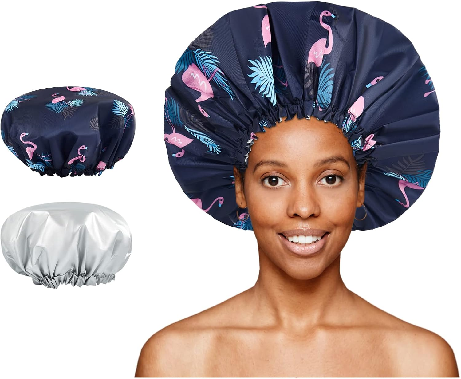Shower Cap, Large Adjustable & Reusable, Double-Layer for Dreadlocks, Waterproof Bath Cap for Women, Girls, Braids, SPA, Long Hair (Khaki)