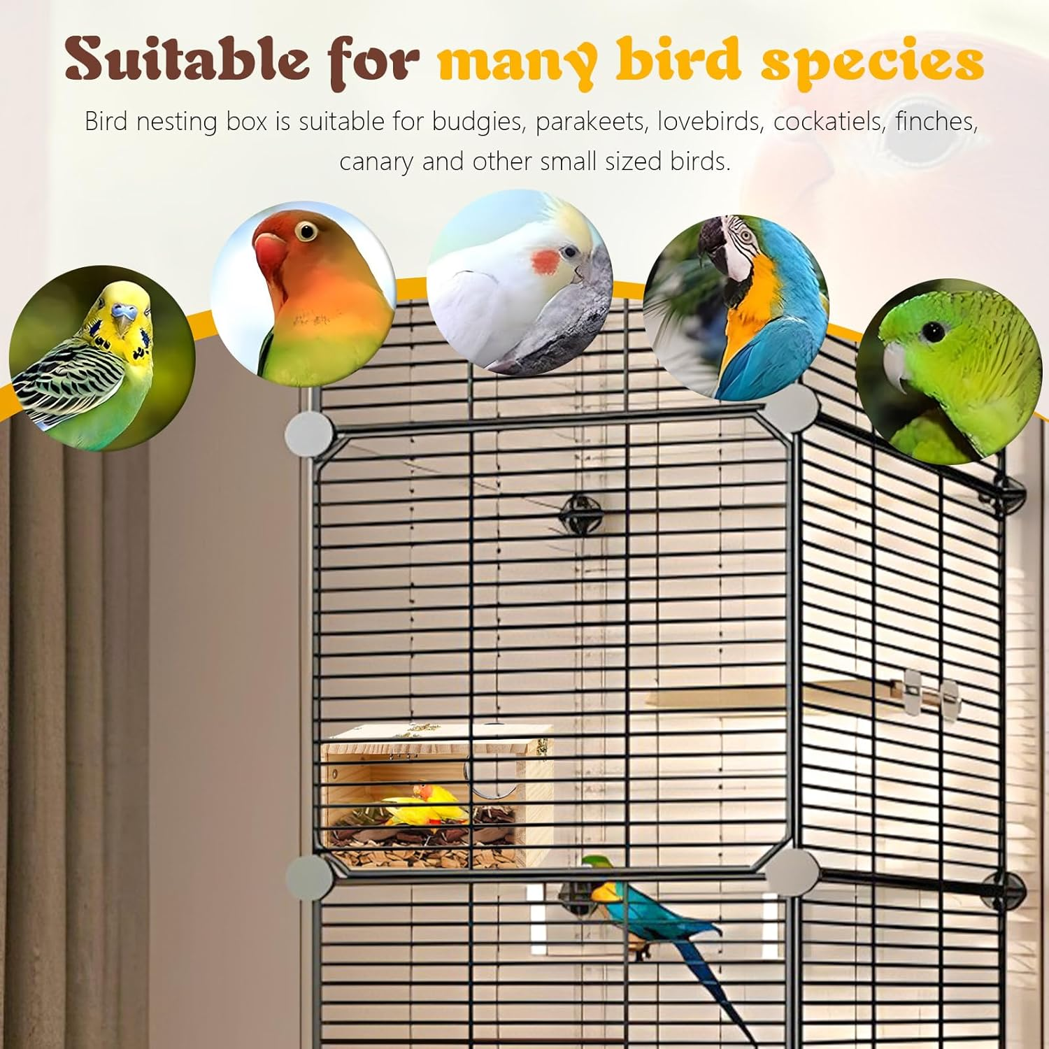 2 Pack Wood Bird Nest Box, Parakeet Nesting Box, Bird Nest Breeding Box Transparent, Bird House for Cage, Wood Breeding Box for Lovebirds, Cockatiel, Budgie image number 4