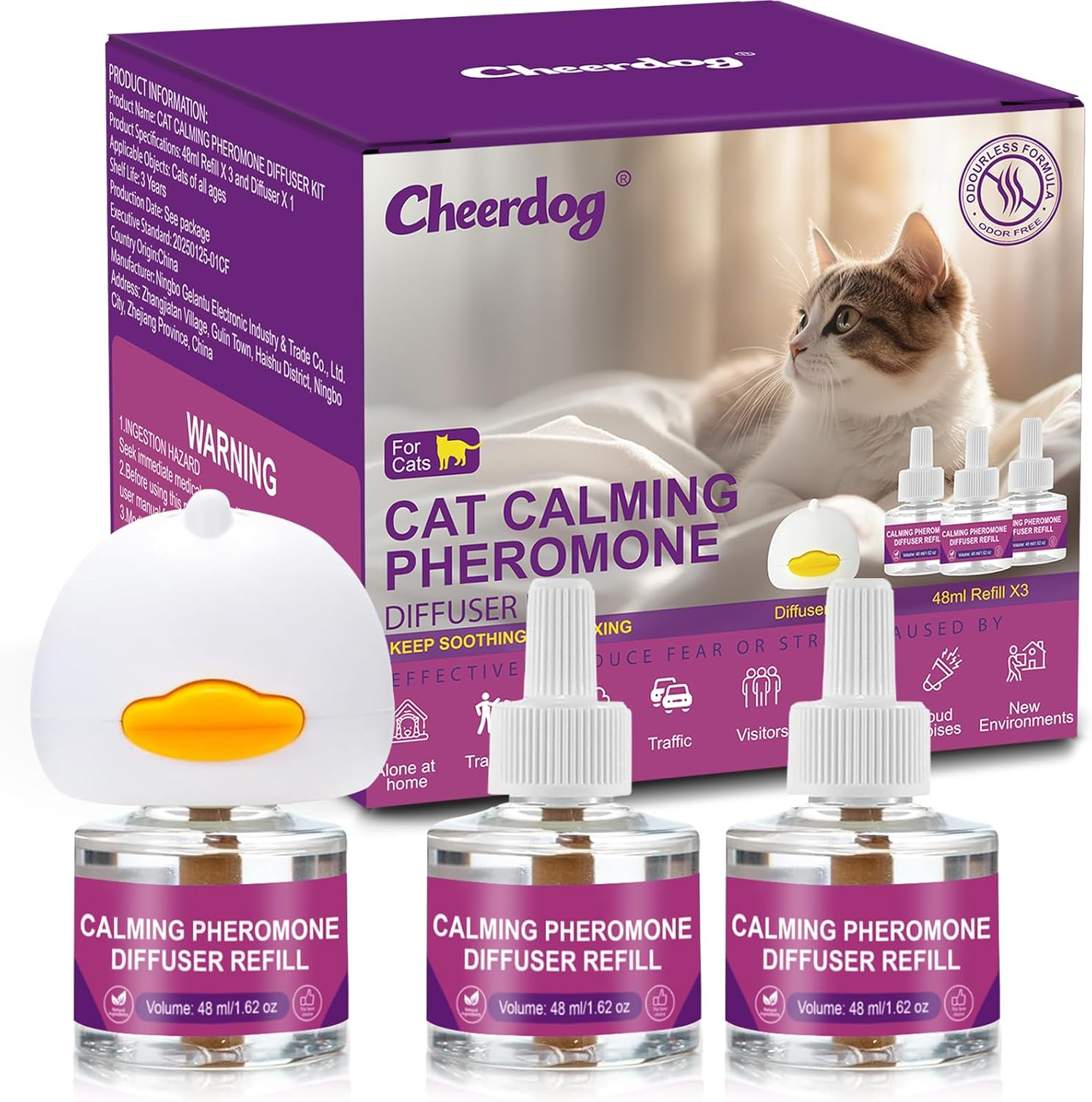 Cat Pheromones Calming Diffuser Relieve Anxiety Stress Cat Calming Diffuser Comfort for Cats 3 Refills, Reduce Fighting and Scratching Calm Relaxing Fits All Cats