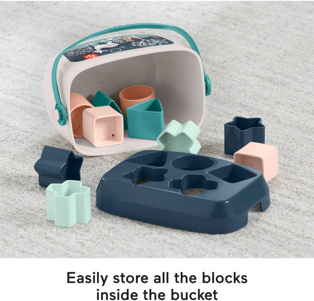 Fisher-Price Stacking Toy Baby&rsquo;S First Blocks Set of 10 Shapes for Sorting Play for Infants Ages 6+ Months, Navy Fawn, HJP20 image number 5