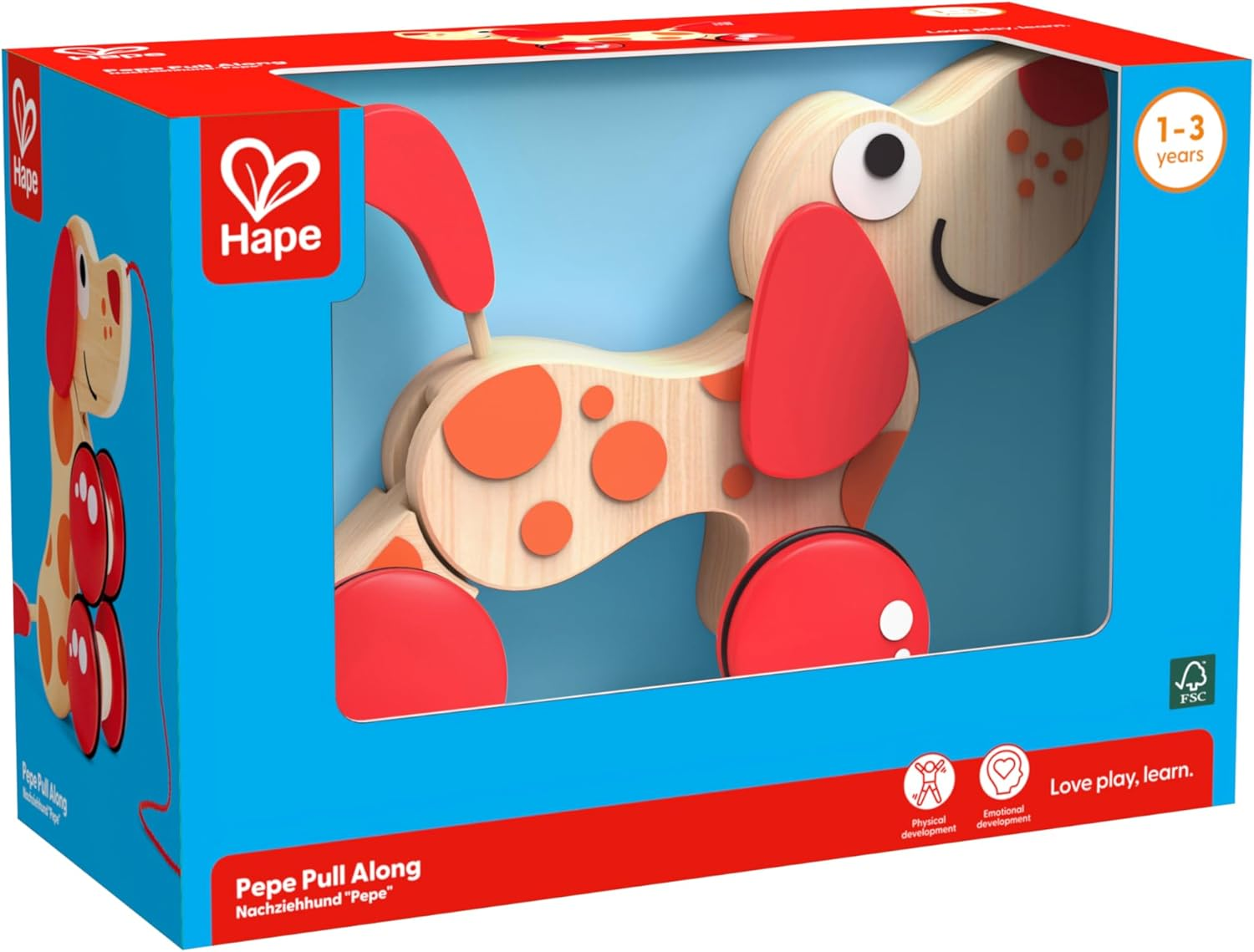 Hape Pepe Wooden Push & Pull along Dog Animal Baby/Toddler Fun Play Toy 12M+ image number 4