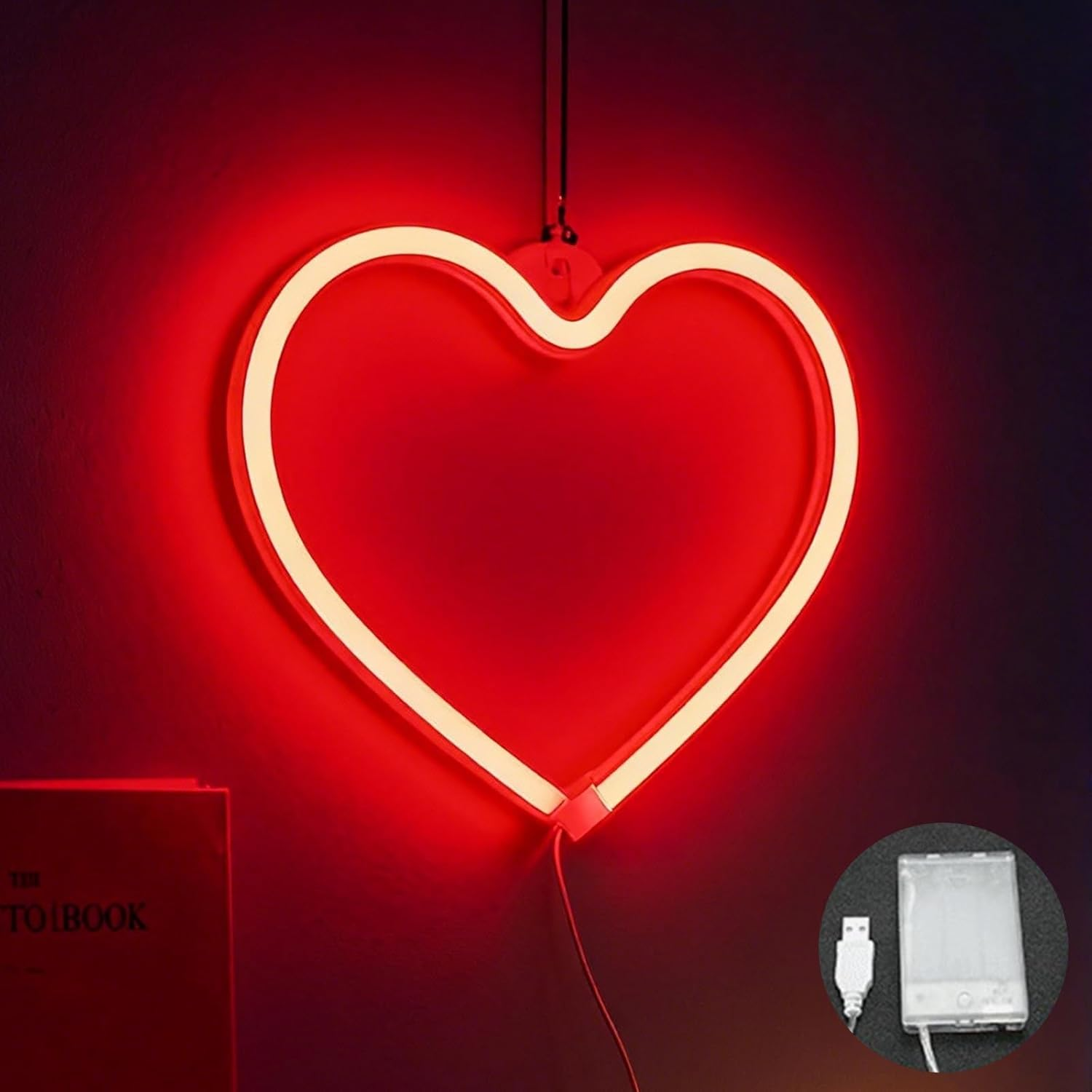 Pack of 2 Red Heart Neon Sign, LED Neon Light, Usb/Battery Light Advertising, Wall Signs Wall Decoration for Valentine'S Day, Wedding, New Year, Anniversary (21 X 20 Cm) image number 2