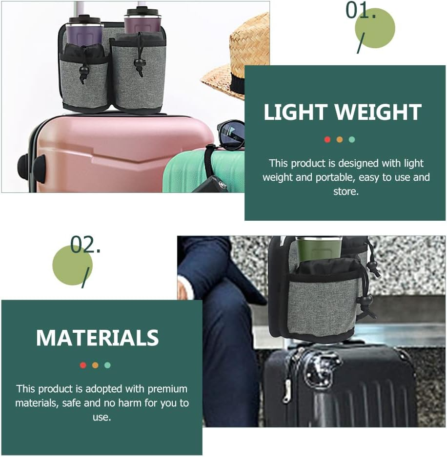 LUOZZY Luggage Cup Pouch Durable Travel Cup Holder Flight Attendant Accessories Free Your Hand for Suitcase Handles - Grey image number 5