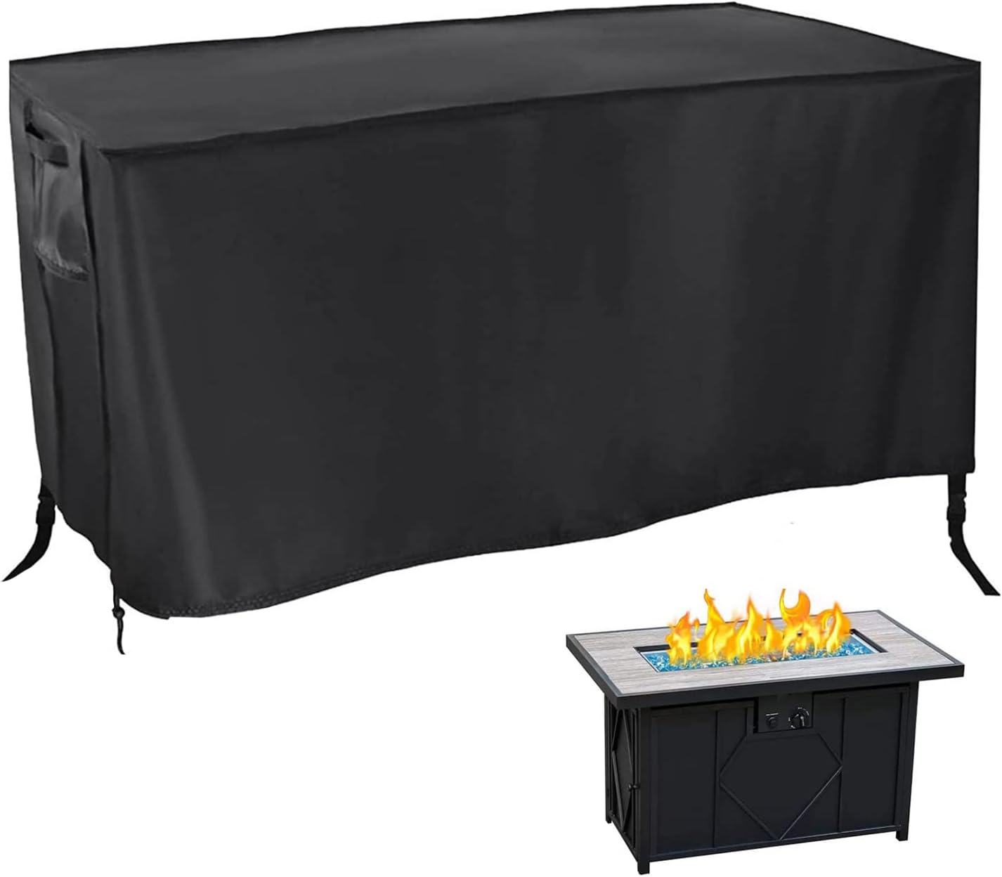 Fire Pit Cover Rectangular,Waterproof Fire Table Cover Rectangle for Outdoor Gas Propane Fire Table - 52 X 34 X 24, Black image number 5