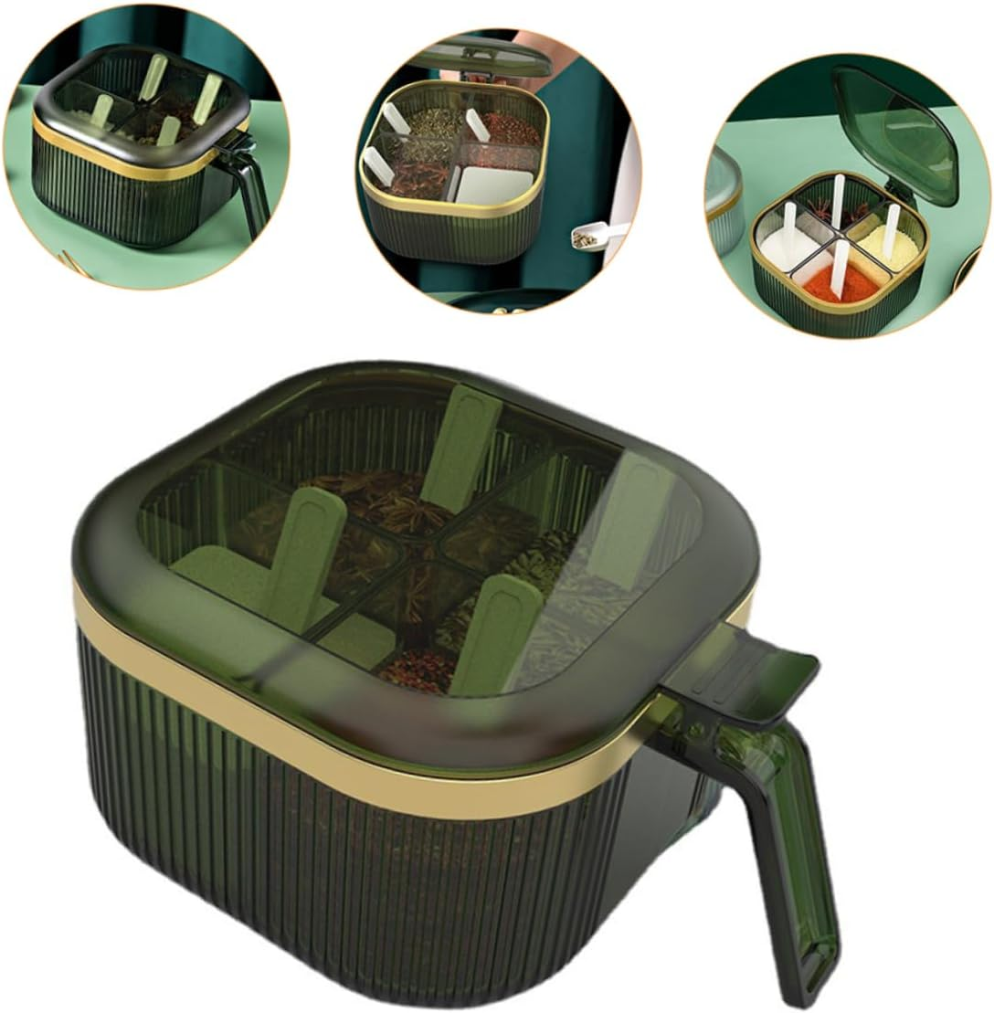 Hoement Seasoning Storage Box Pepper Salt Organizer for Kitchen Spice Box Spoon Condiment Container for Home Restaurant image number 4